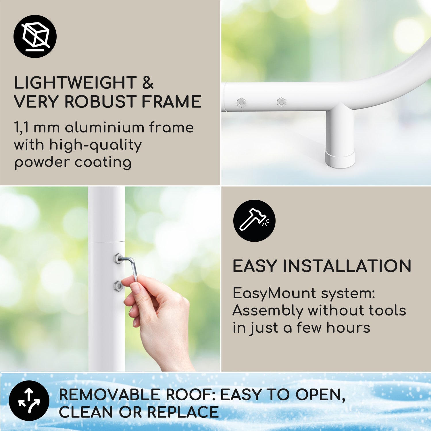 Blumfeldt Nantes, pergola, slnečná strieška, 3 x 3 m, polyester, oceľový rám, UV 50+, podlahové kolieska – Obrázok 3