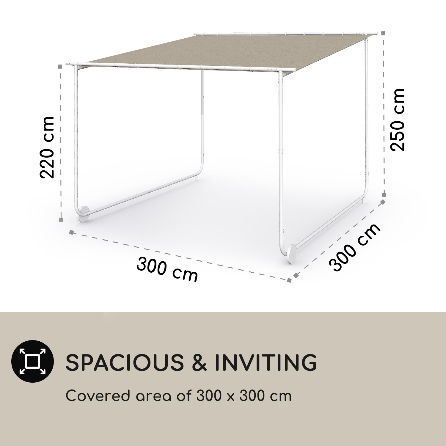 Blumfeldt Nantes, pergola, slnečná strieška, 3 x 3 m, polyester, oceľový rám, UV 50+, podlahové kolieska – Obrázok 4