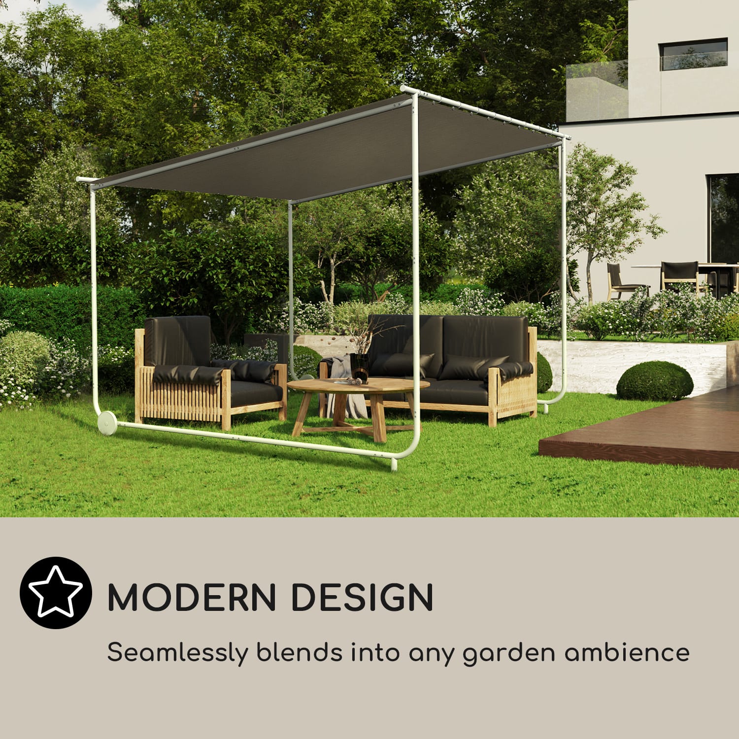 Blumfeldt Nantes, pergola, slnečná strieška, 3 x 3 m, polyester, oceľový rám, UV 50+, podlahové kolieska – Obrázok 5