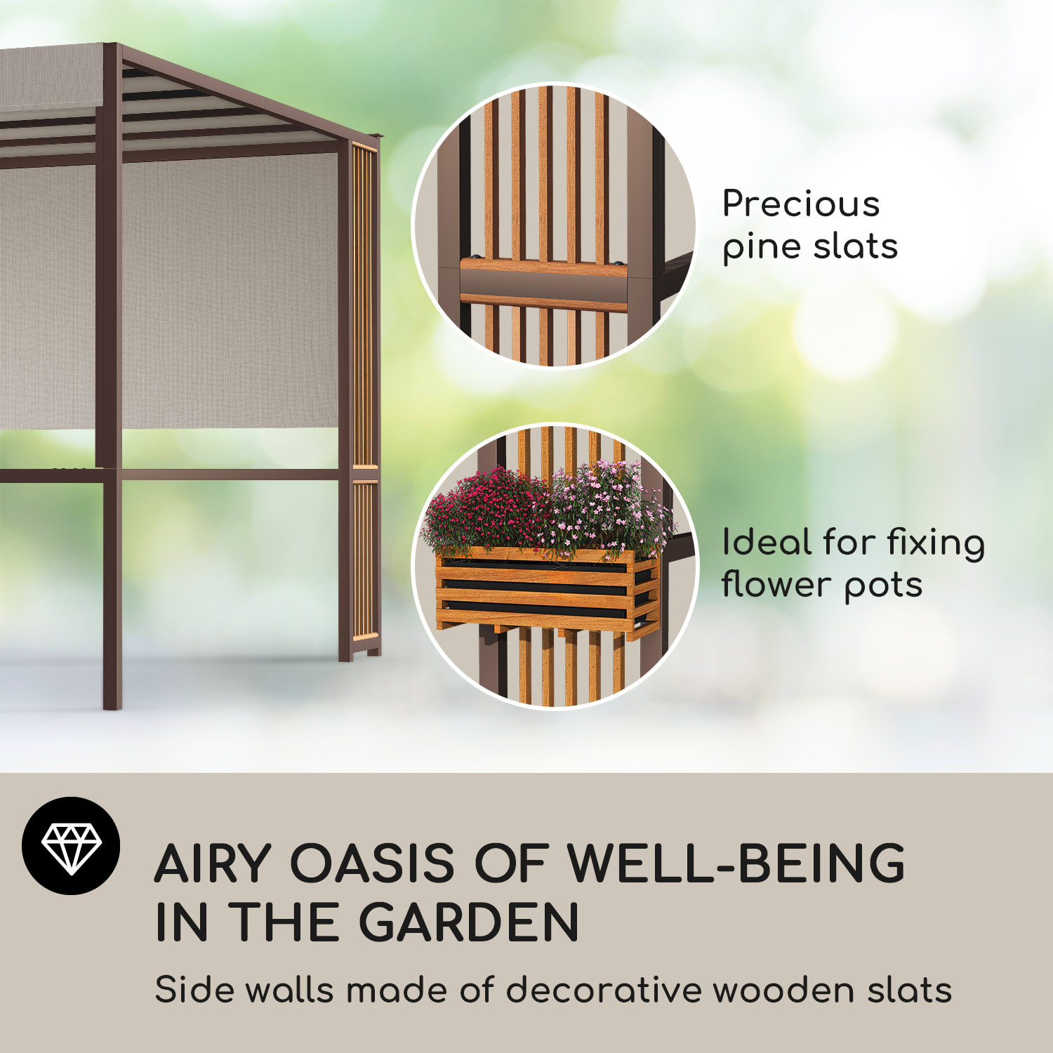 Blumfeldt Valence, altánok, 3 x 3 m, UV50+, vodoodpudivý, solárne LED osvetlenie, solárny panel – Obrázok 3