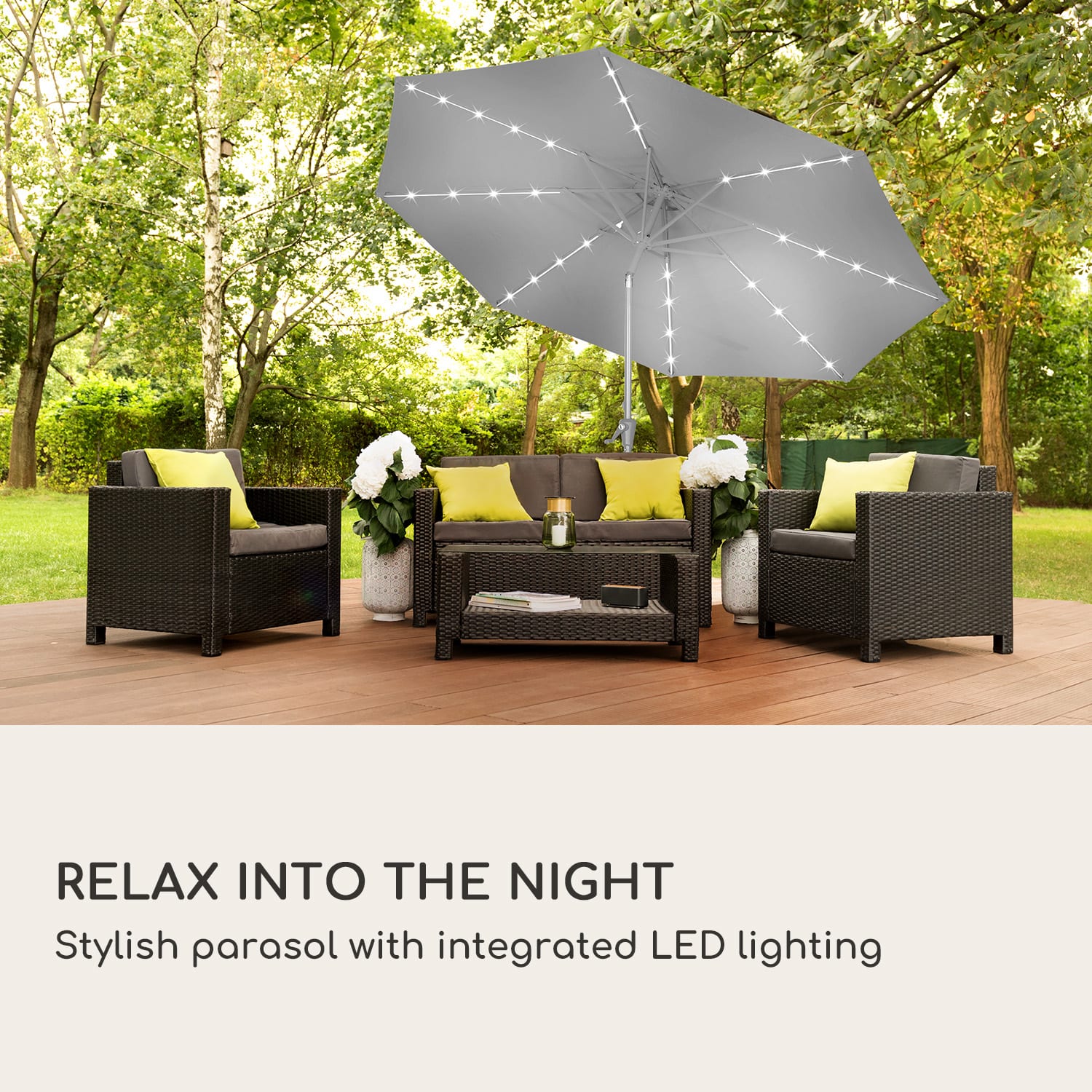 Blumfeldt Calais, slnečník, hliníkový rám, polyester, UV 50, LED svetlo – Obrázok 2