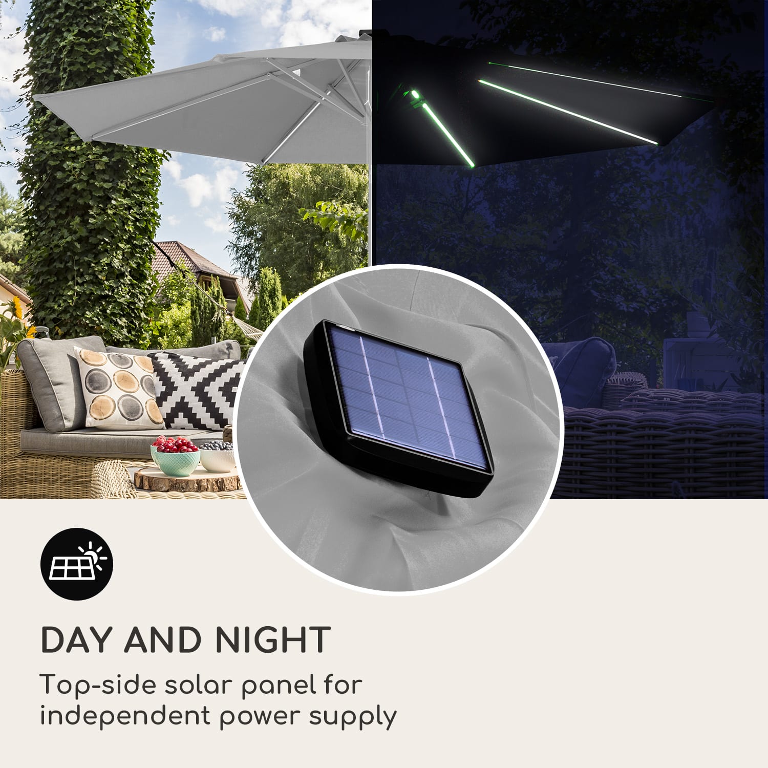 Blumfeldt Calais, slnečník, hliníkový rám, polyester, UV 50, LED svetlo – Obrázok 5