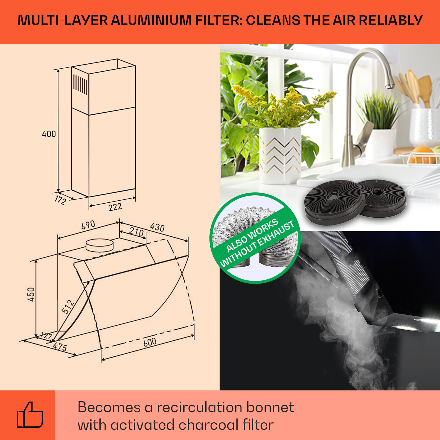 Klarstein Clara 60, digestor, 509 m³/h, dotykový displej, ambientné podsvietenie – Obrázok 4