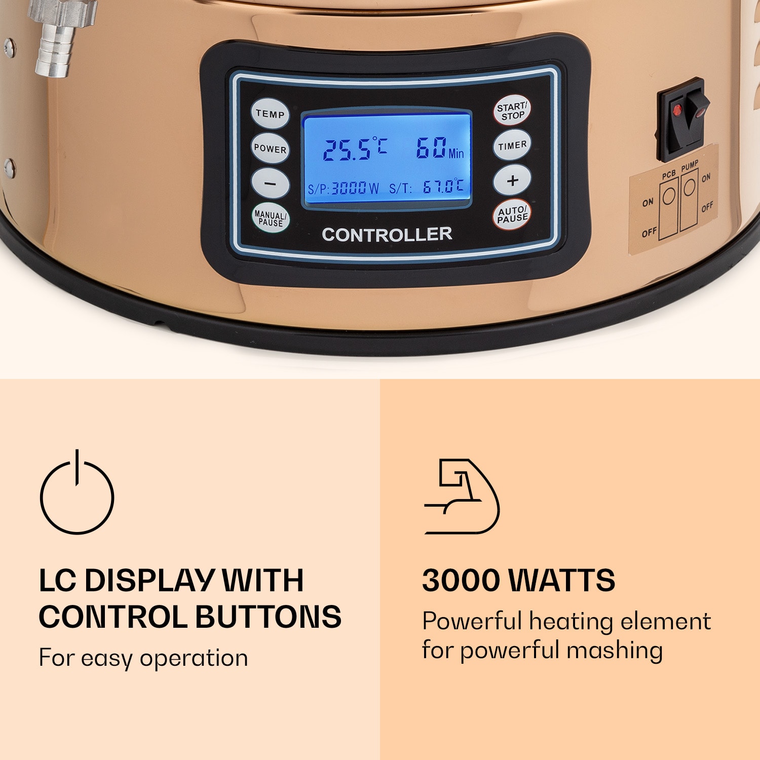 Klarstein Mundschenk, rmutovací kotol, 30 l, 2500 W, systém na varenie piva, 9 programov – Obrázok 3