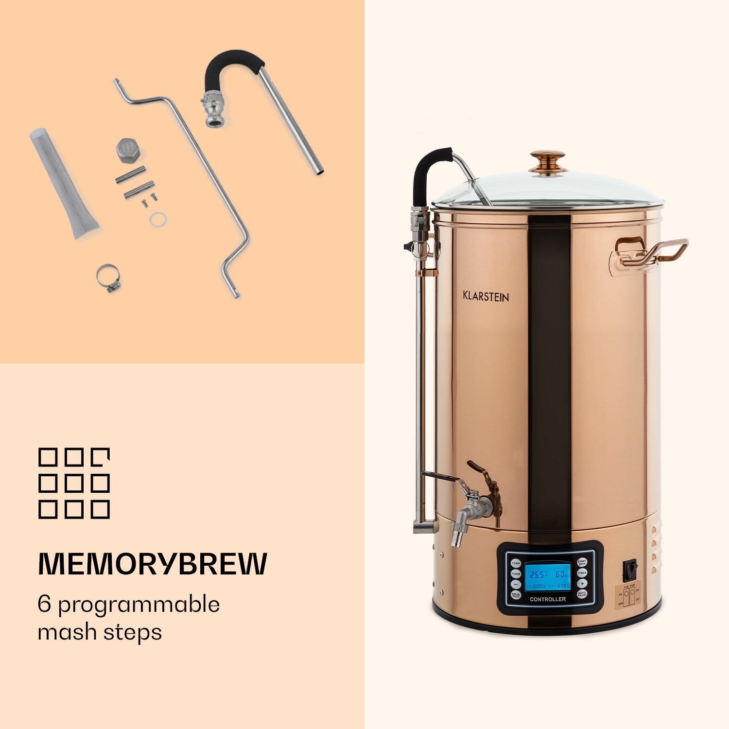 Klarstein Mundschenk, rmutovací kotol, 30 l, 2500 W, systém na varenie piva, 9 programov – Obrázok 4