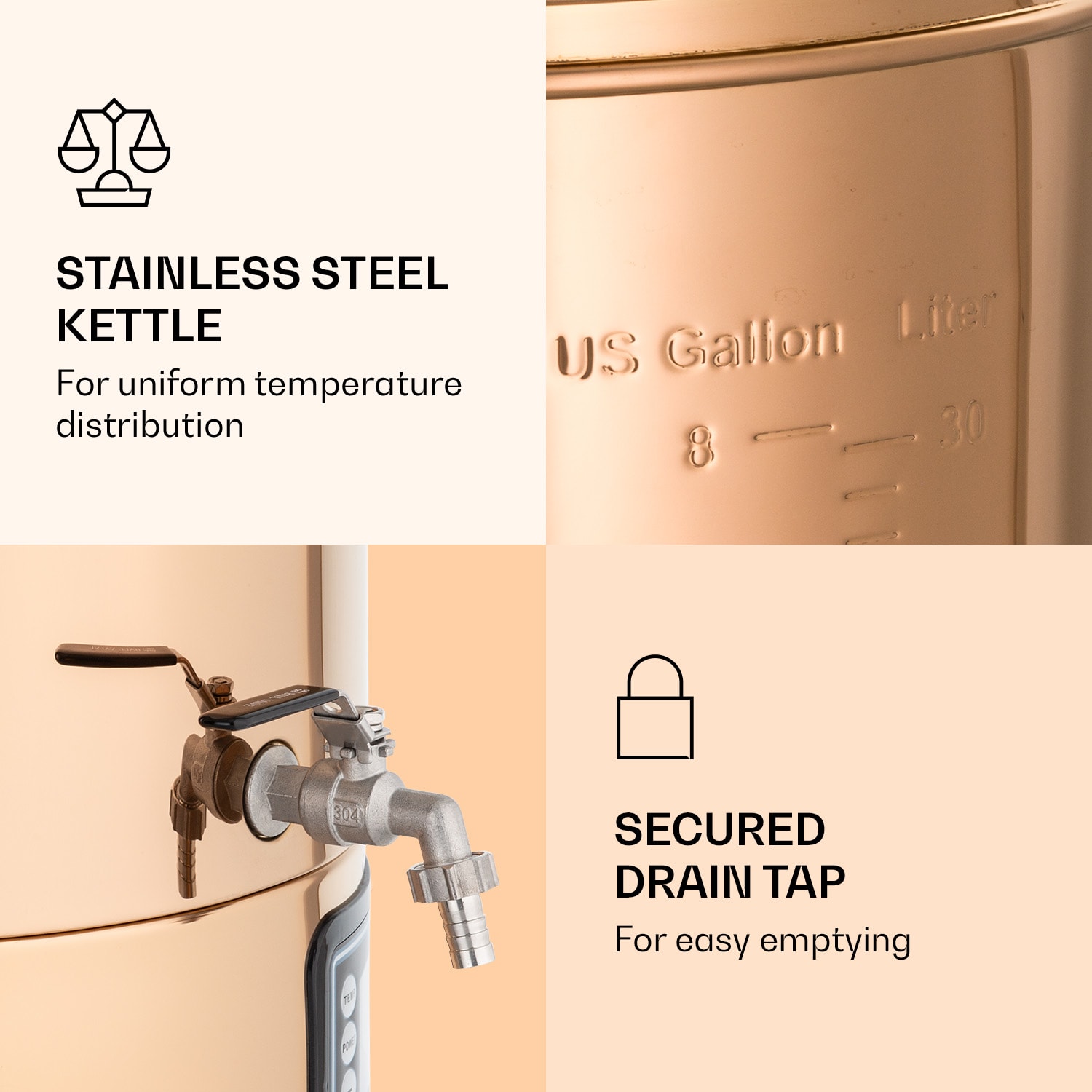 Klarstein Mundschenk, rmutovací kotol, 30 l, 2500 W, systém na varenie piva, 9 programov – Obrázok 5