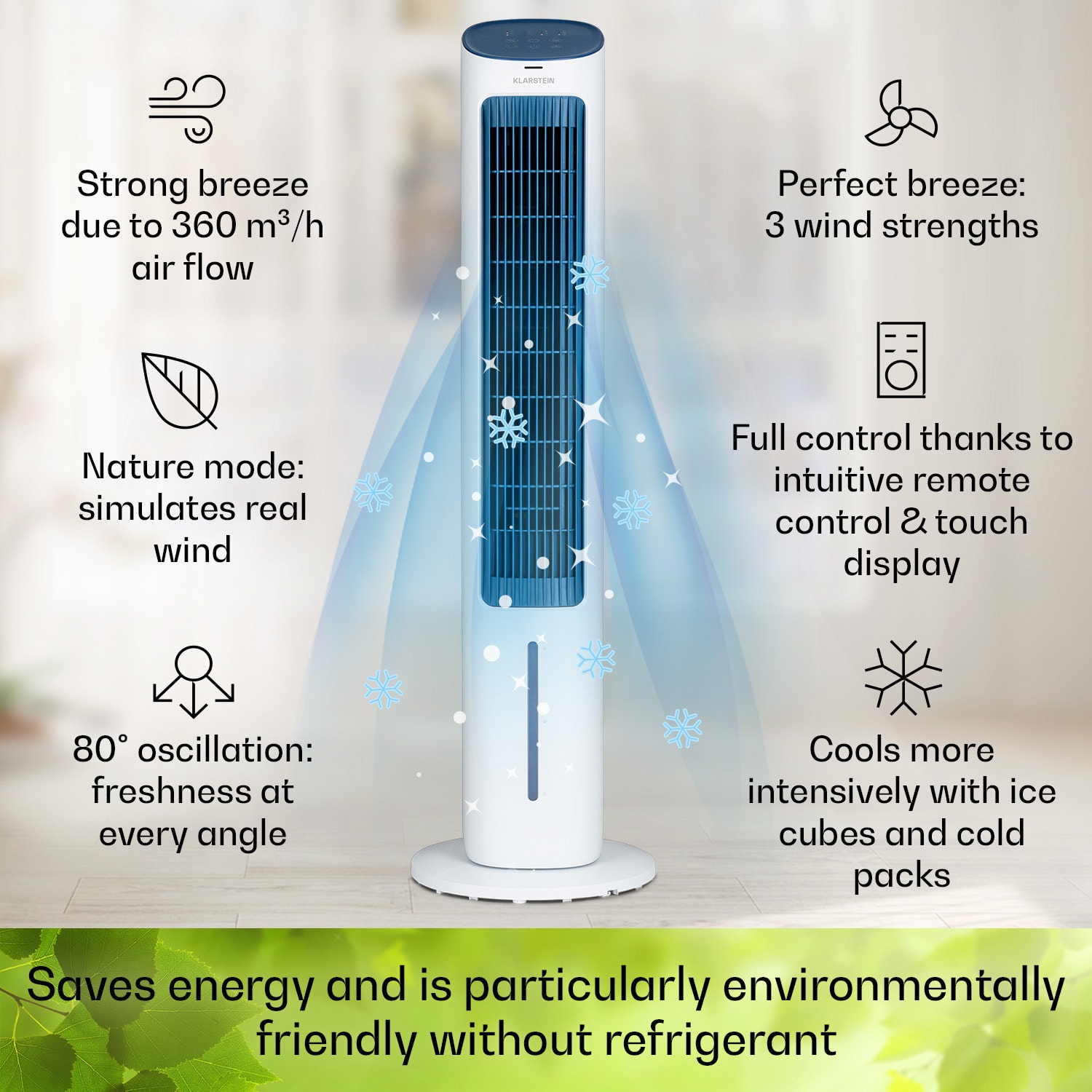 Klarstein Mistral, 5 v 1 ochladzovač vzduchu, ventilátor, zvlhčovač vzduchu, ionizátor, 360 m³/h, diaľkové ovládanie – Obrázok 3