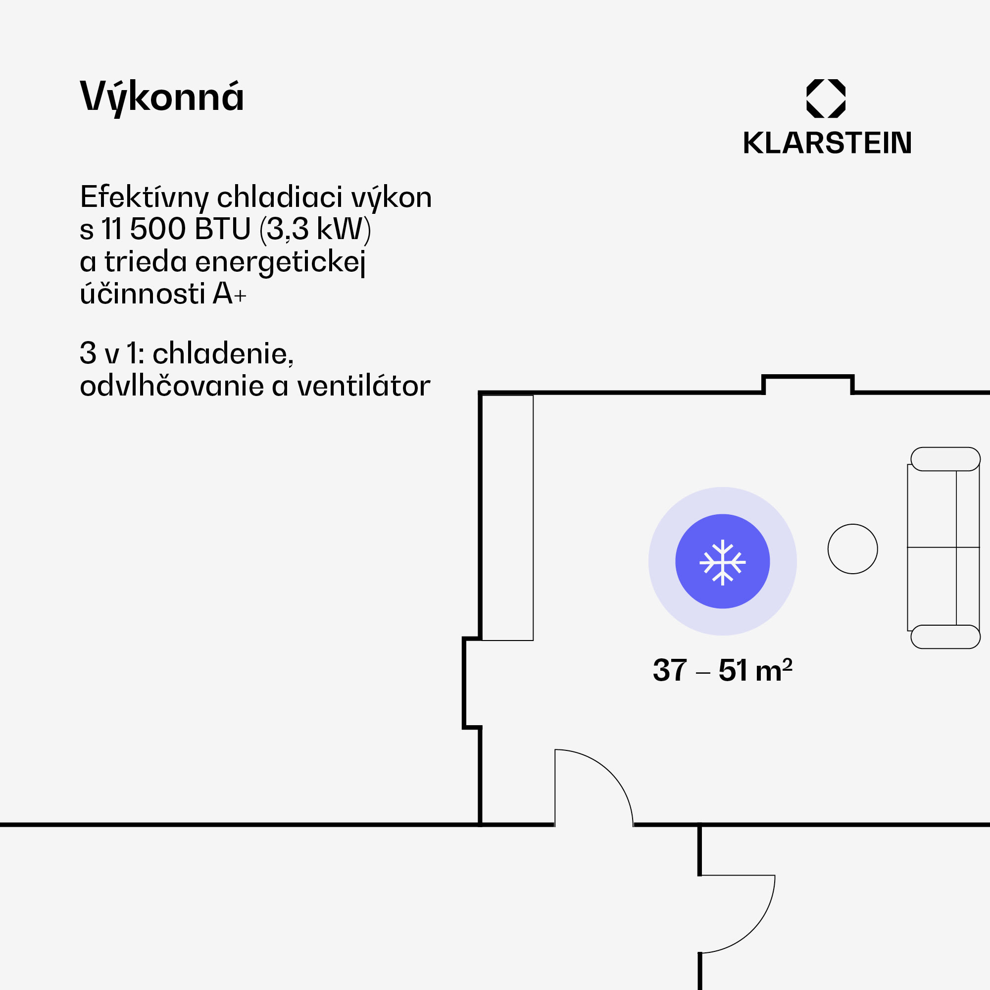 Klarstein Kraftwerk Eco Smart 11, mobilná klimatizácia 3 v 1, 11 500 BTU, diaľkové ovládanie, ovládanie pomocou aplikácie – Obrázok 3
