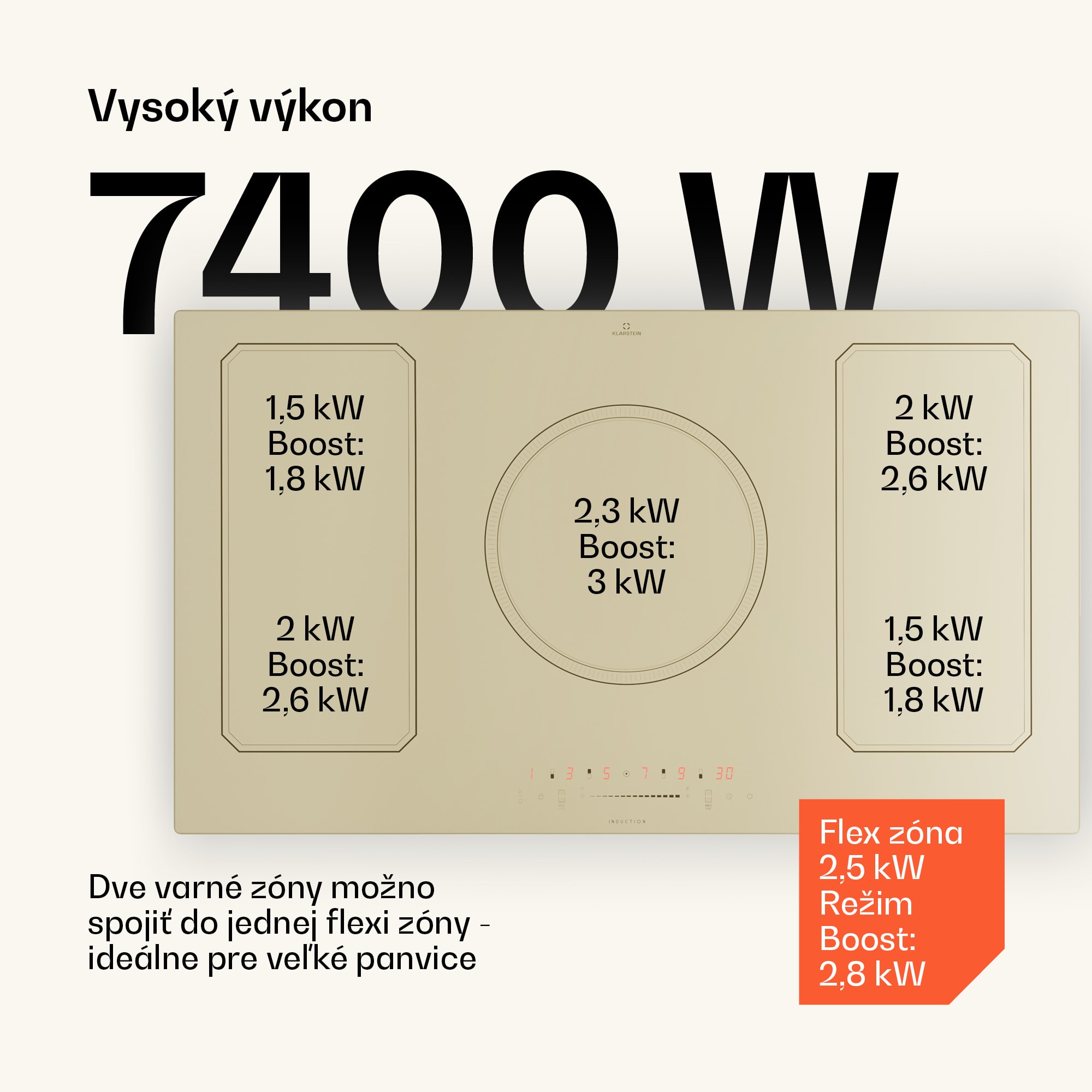 Klarstein Victoria 5 Flex, vstavaná indukčná varná doska, 7400 W, 2 x Flexzone, časovač – Obrázok 3