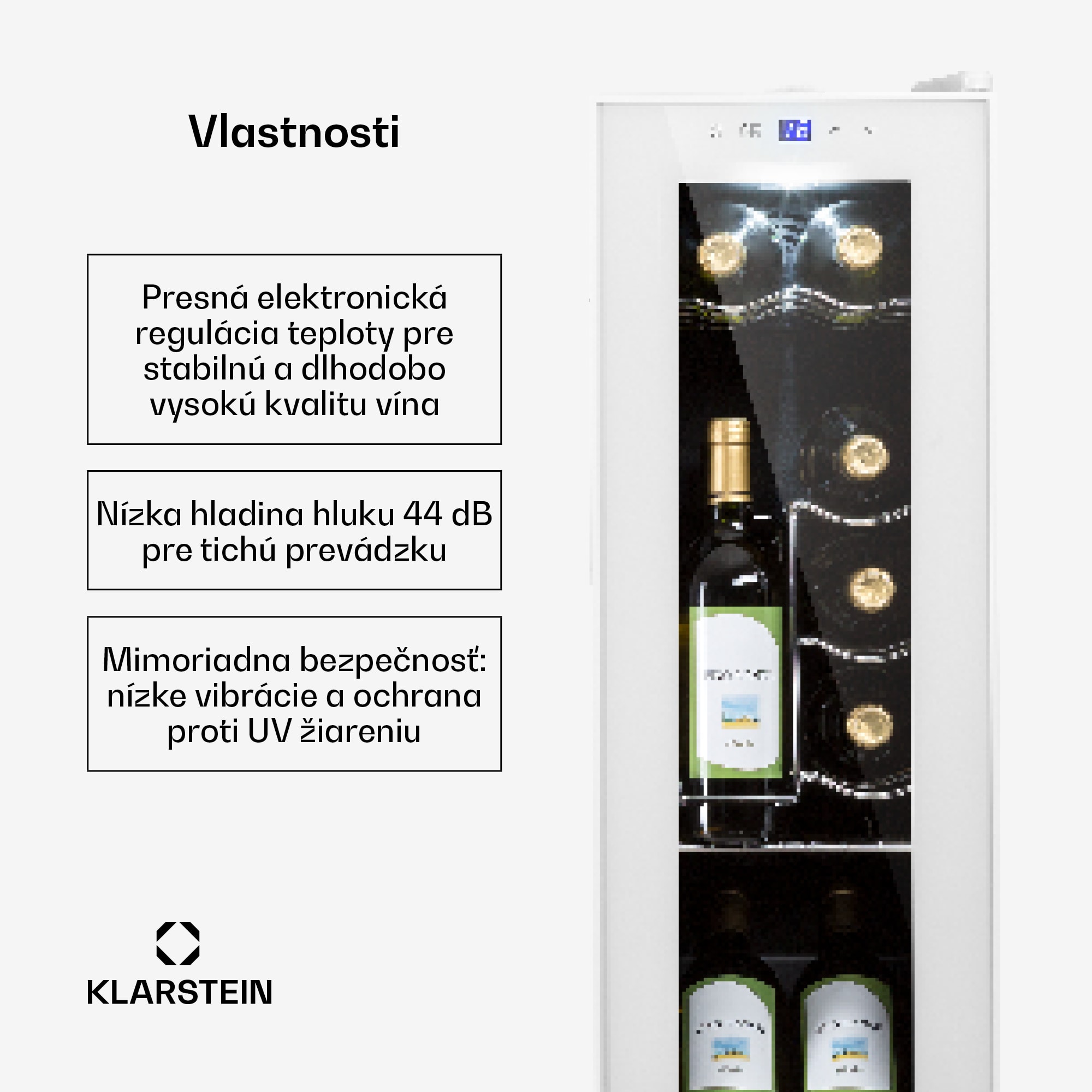 Klarstein Shiraz 12 Slim, vinotéka, 32 l, 12 fliaš, 85 W, 5–18°C, dotykový ovládací panel – Obrázok 2