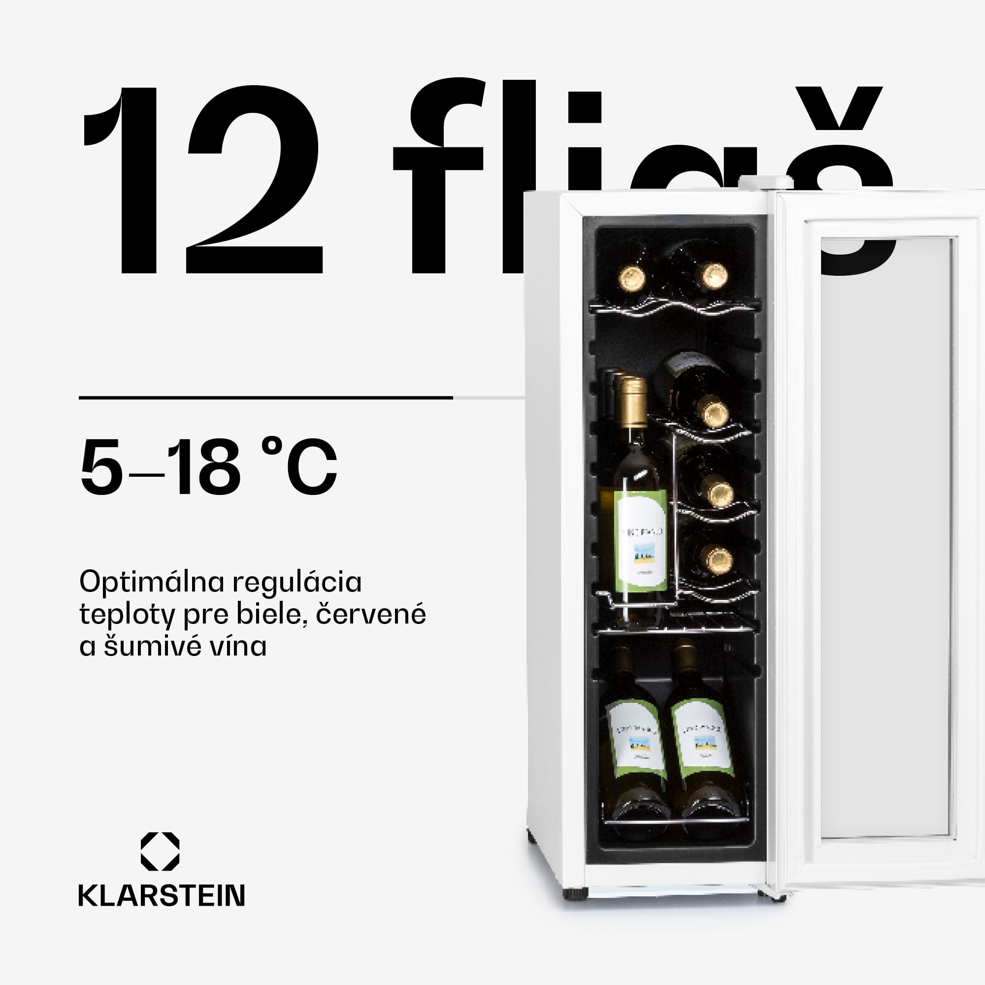 Klarstein Shiraz 12 Slim, vinotéka, 32 l, 12 fliaš, 85 W, 5–18°C, dotykový ovládací panel – Obrázok 3