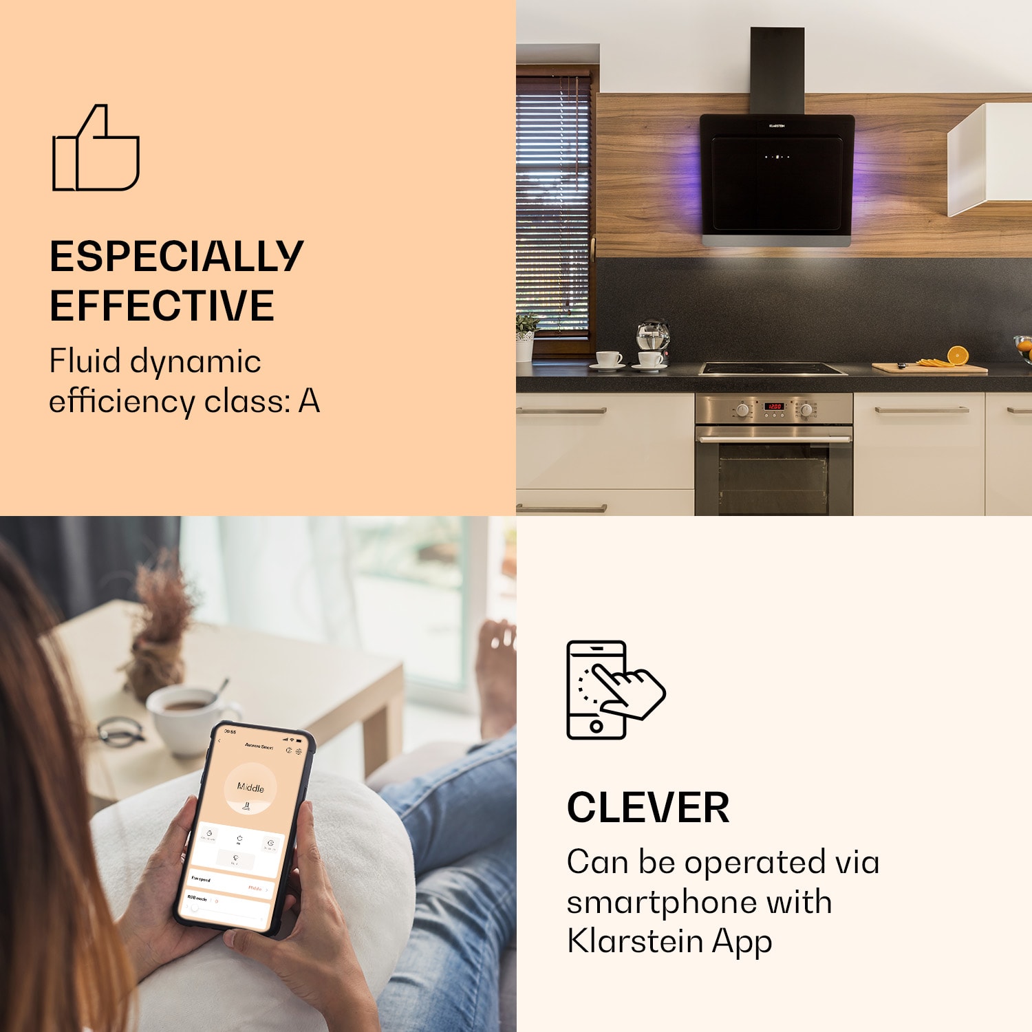 Klarstein Aurora 60 Smart, digestor, 60 cm, komínový, 550 m³/h, LED podsvietenie, A++, biely – Obrázok 3