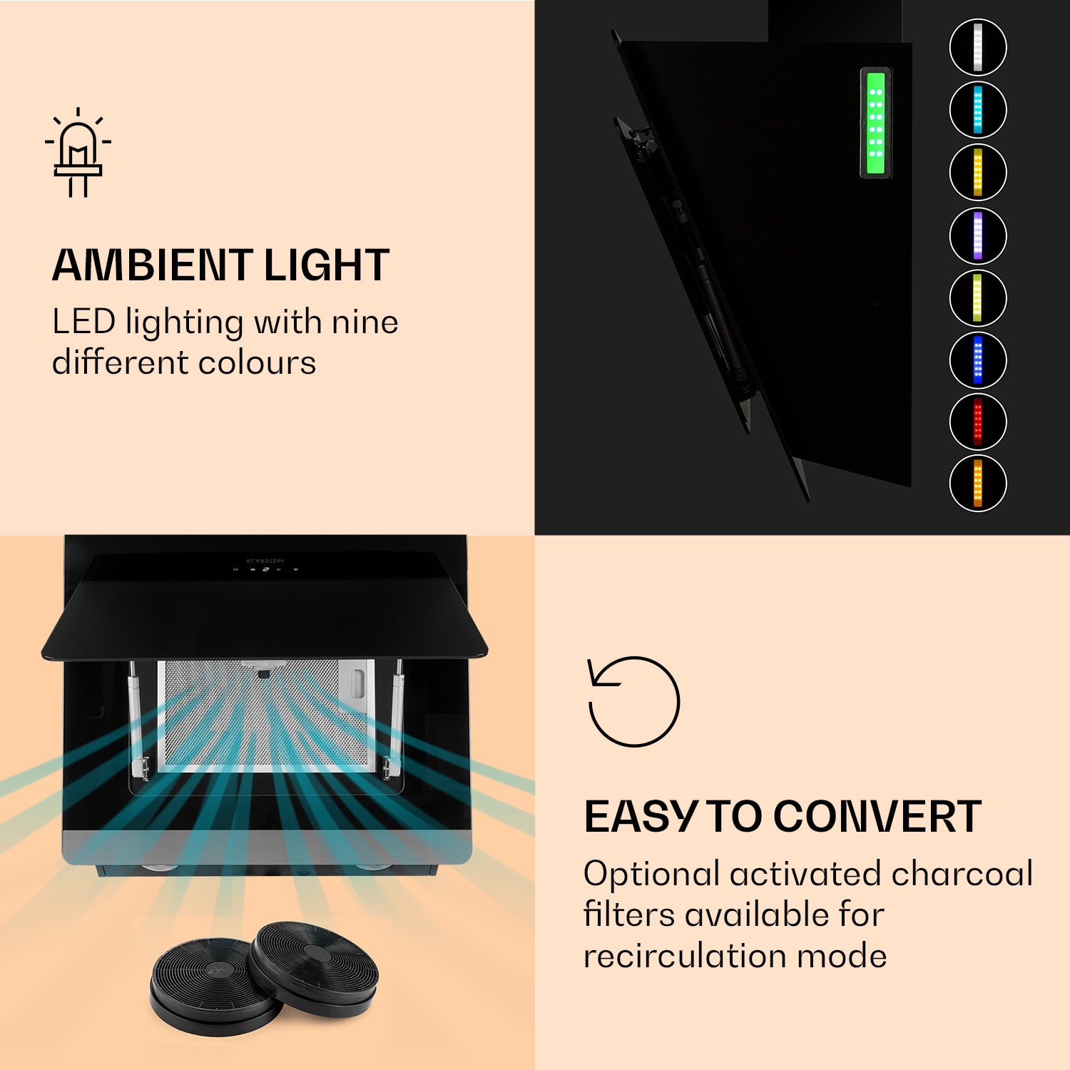 Klarstein Aurora 60 Smart, digestor, 60 cm, komínový, 550 m³/h, LED podsvietenie, A++, biely – Obrázok 5