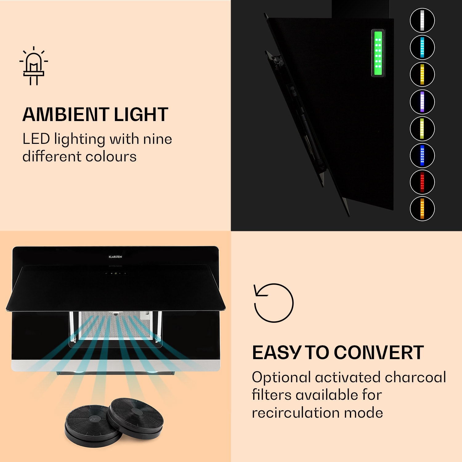 Klarstein Aurora 90 Smart, digestor, 90 cm, komínový, 550 m³/h, LED podsvietenie, A++, biely – Obrázok 5