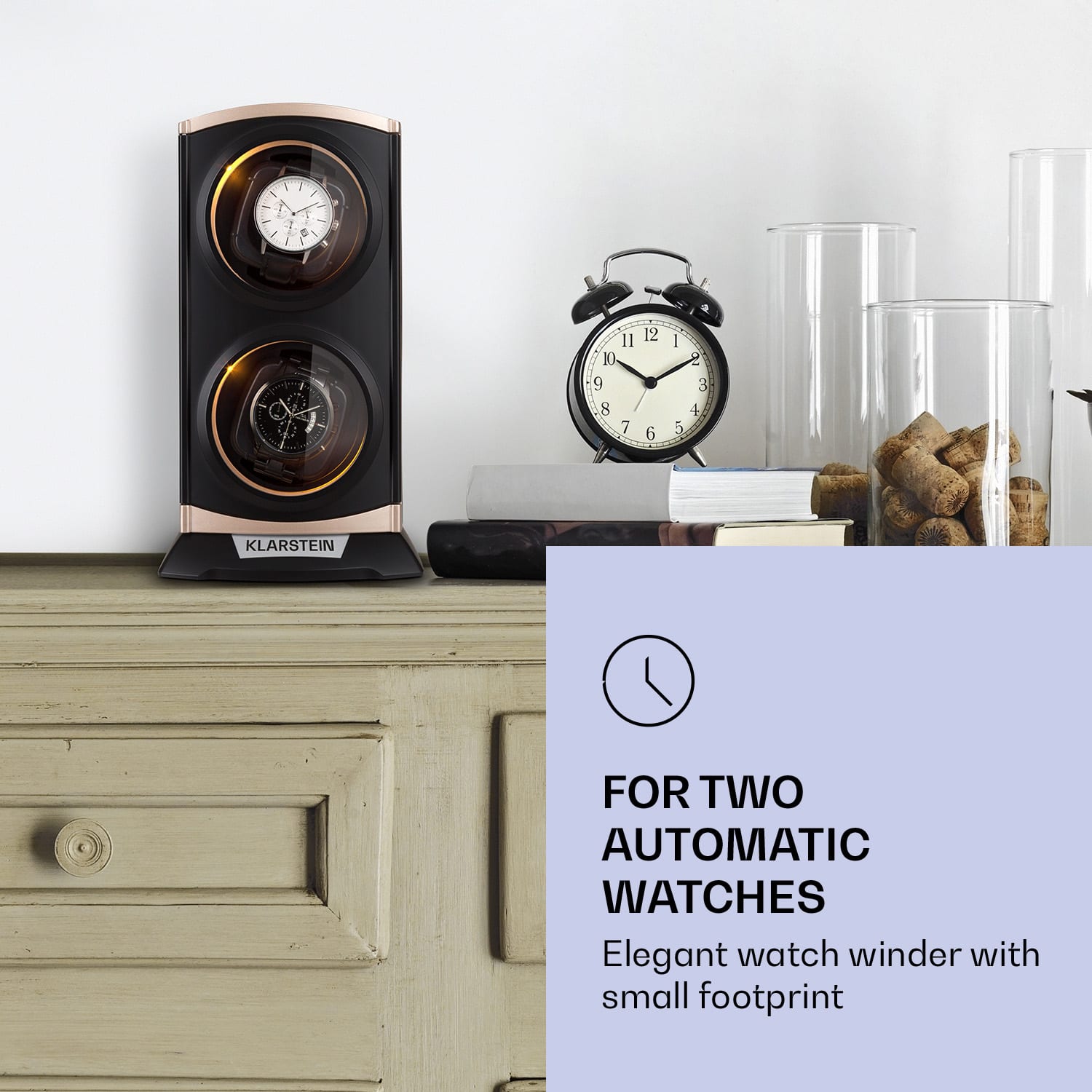 Klarstein St. Gallen Premium, naťahovač na hodinky, 2 hodiniek, 4 rýchlosti, čierny – Obrázok 2