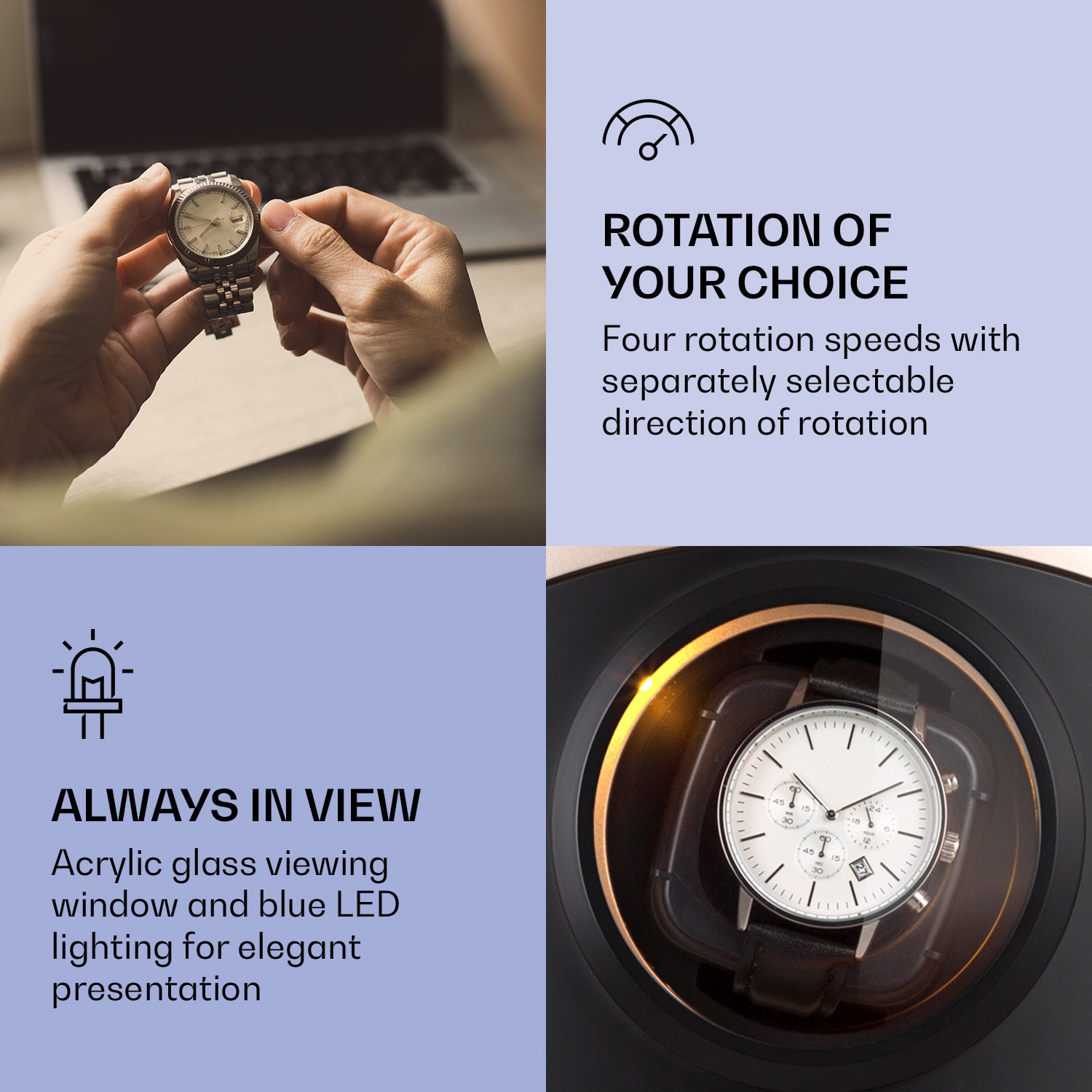 Klarstein St. Gallen Premium, naťahovač na hodinky, 2 hodiniek, 4 rýchlosti, čierny – Obrázok 3