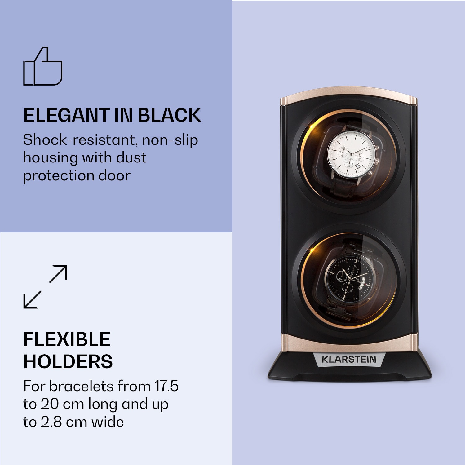 Klarstein St. Gallen Premium, naťahovač na hodinky, 2 hodiniek, 4 rýchlosti, čierny – Obrázok 5