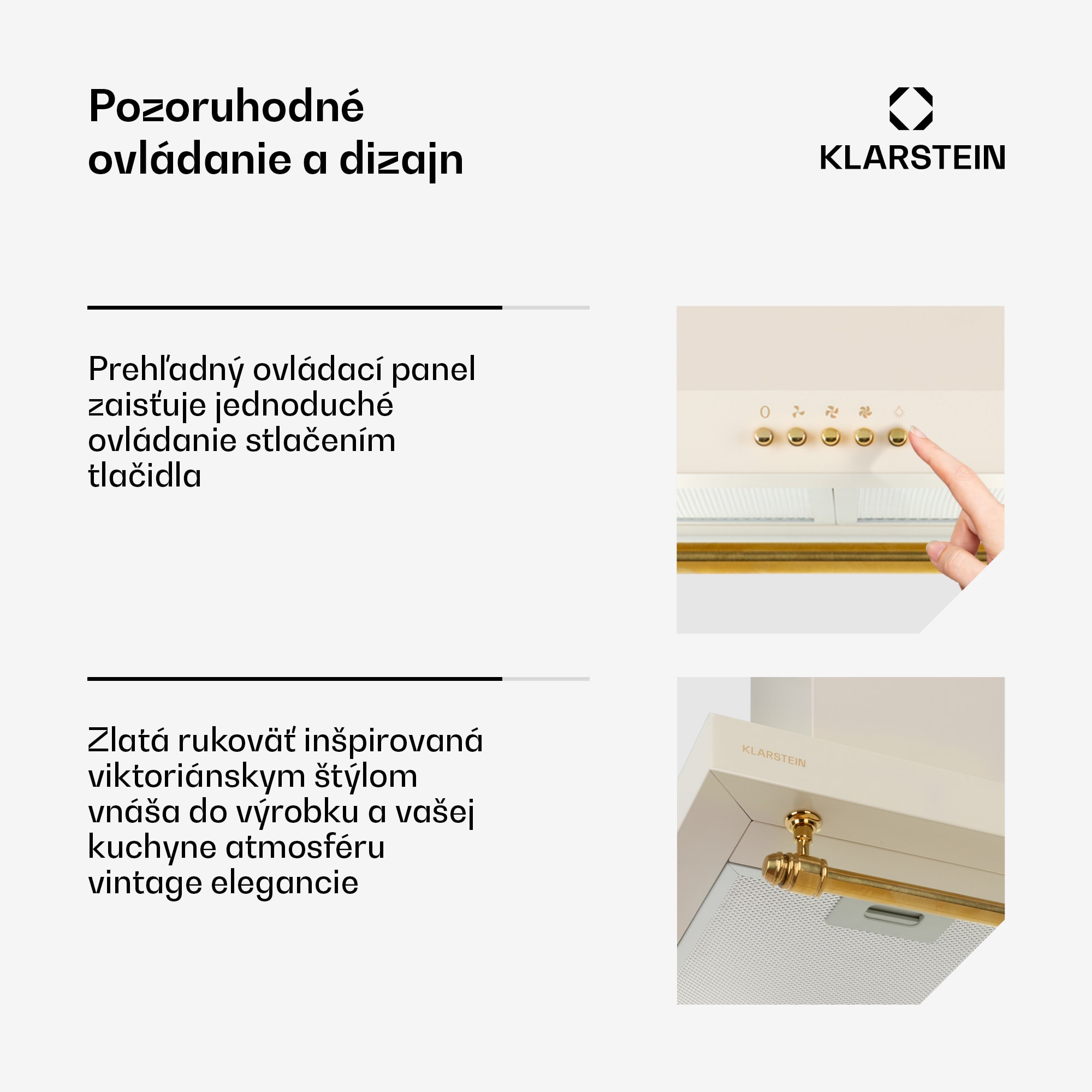 Klarstein Montblanc 60, digestor, 60 cm, nástenný, 610 m³/h, LED, lišta, krémový – Obrázok 5