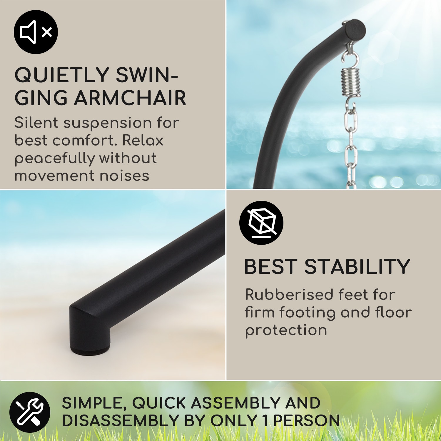 Blumfeldt Biarritz Double, závesné kreslo, dvojmiestne sedadlo, vankúš, polyester, hliník, polyratan, 260 kg – Obrázok 3