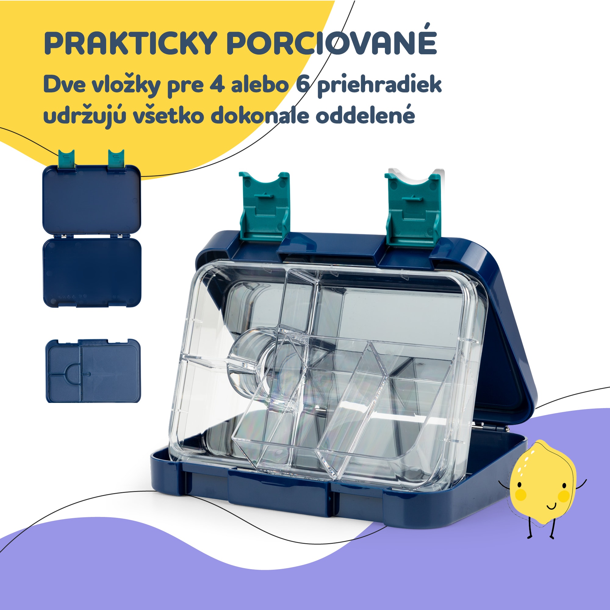 Klarstein Schmatzfatz junior desiatový box, 6 priehradiek, 21,3 x 15 x 4,5 cm, bez BPA – Obrázok 4