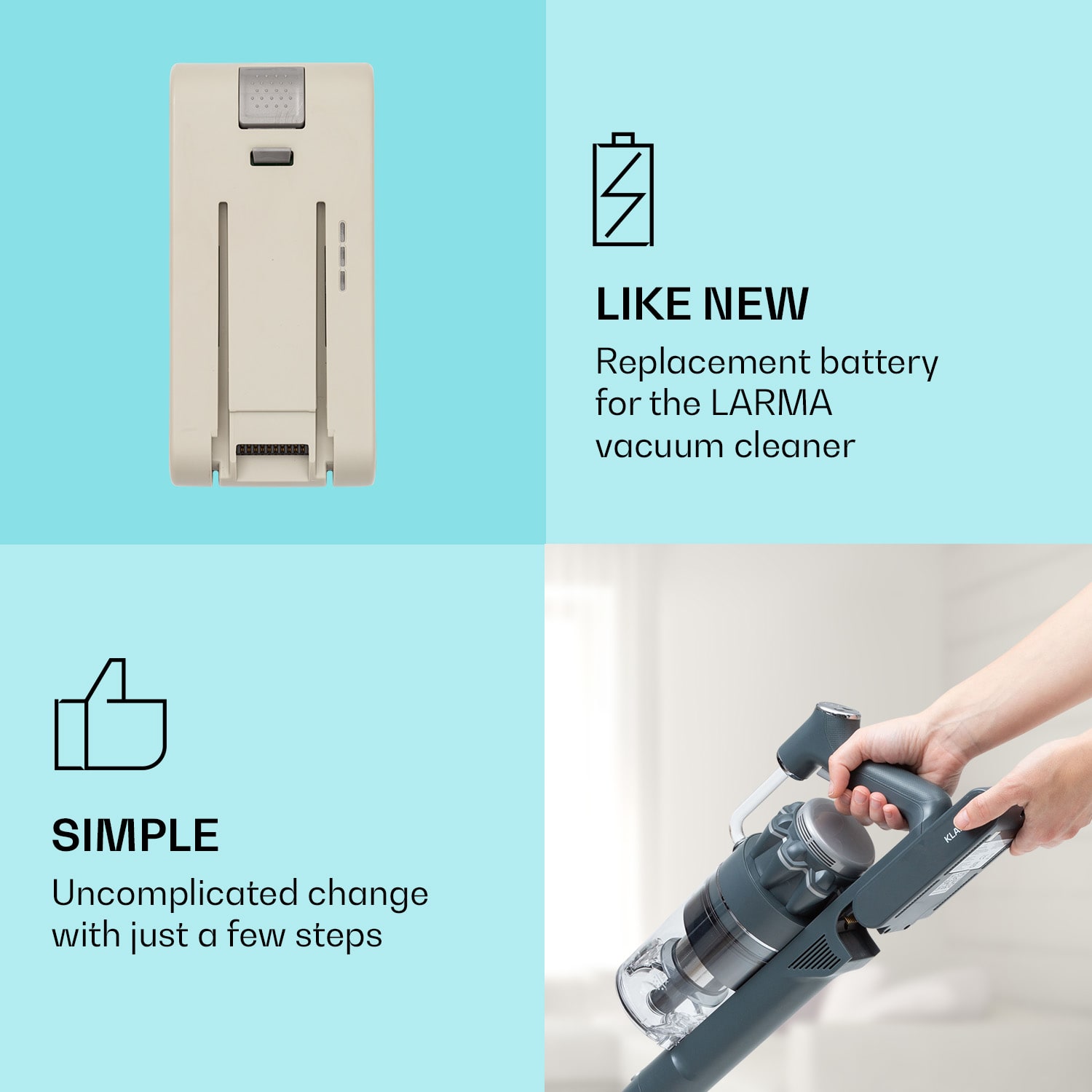 Klarstein LARMA, vysávač, náhradná batéria, 25,9V/2200 mAh – Obrázok 2