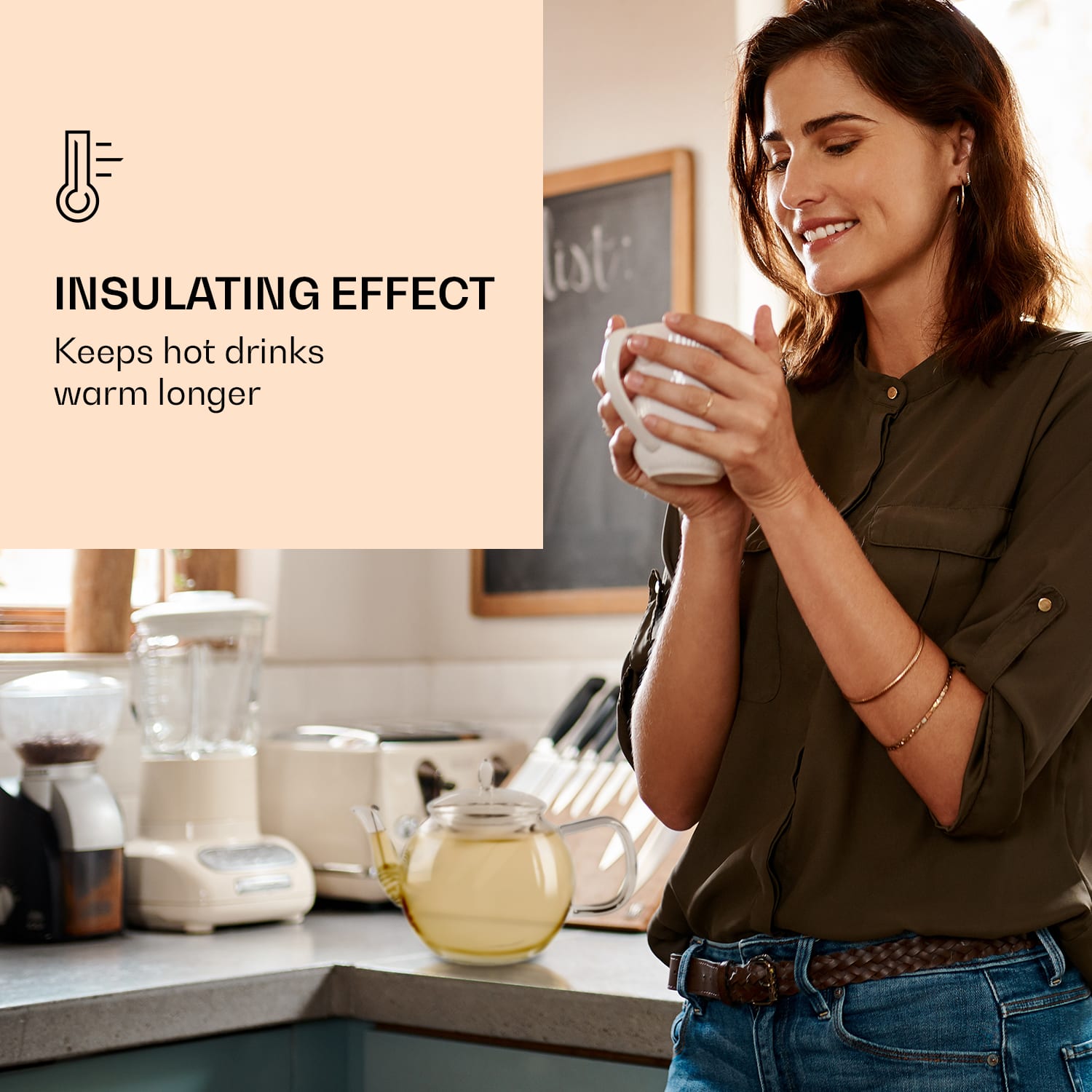 Feelino Sklenený džbán 800 ml, borosilikátové sklo, s uzáverom a čajovým sitkom – Obrázok 4