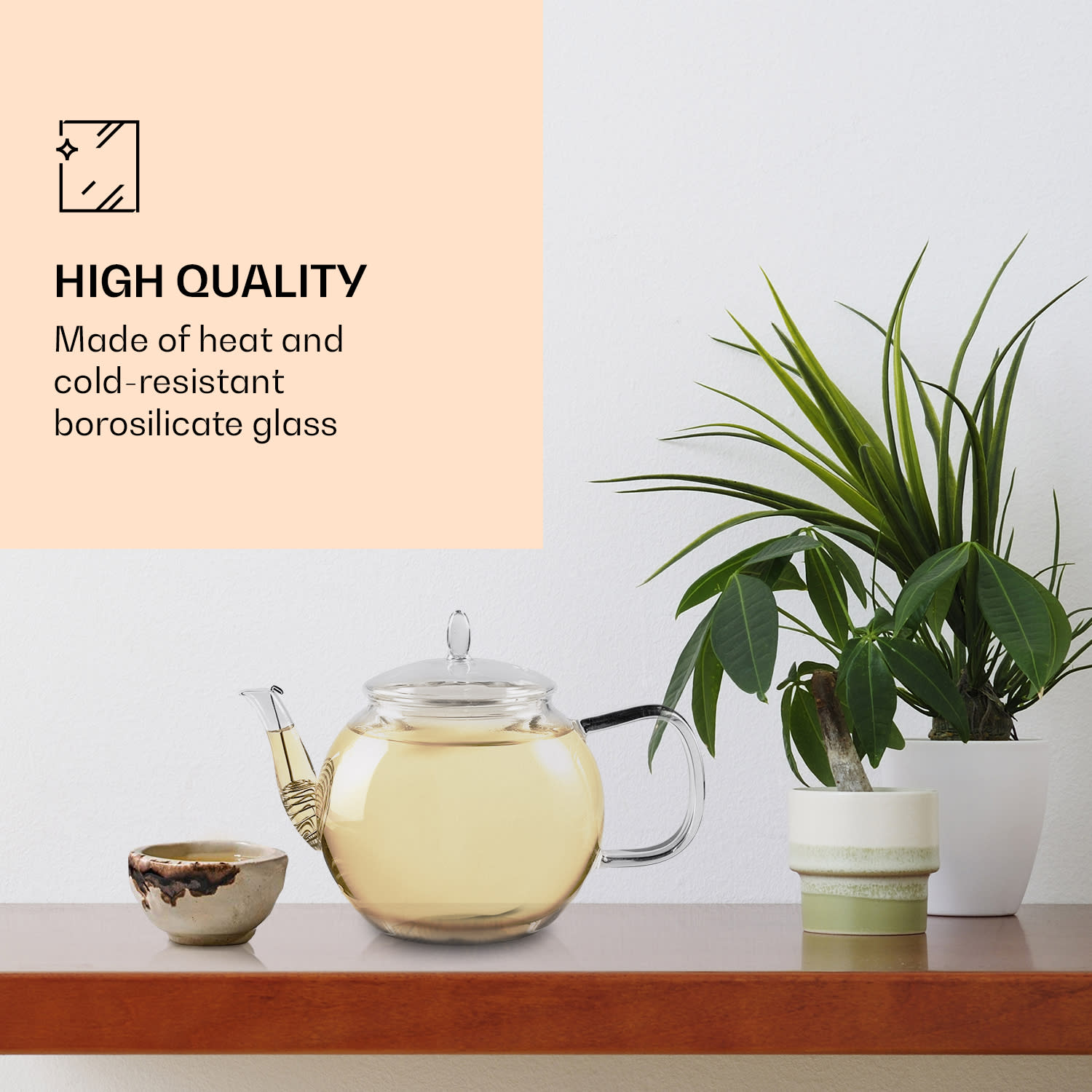 Feelino Sklenený džbán 800 ml, borosilikátové sklo, s uzáverom a čajovým sitkom – Obrázok 3