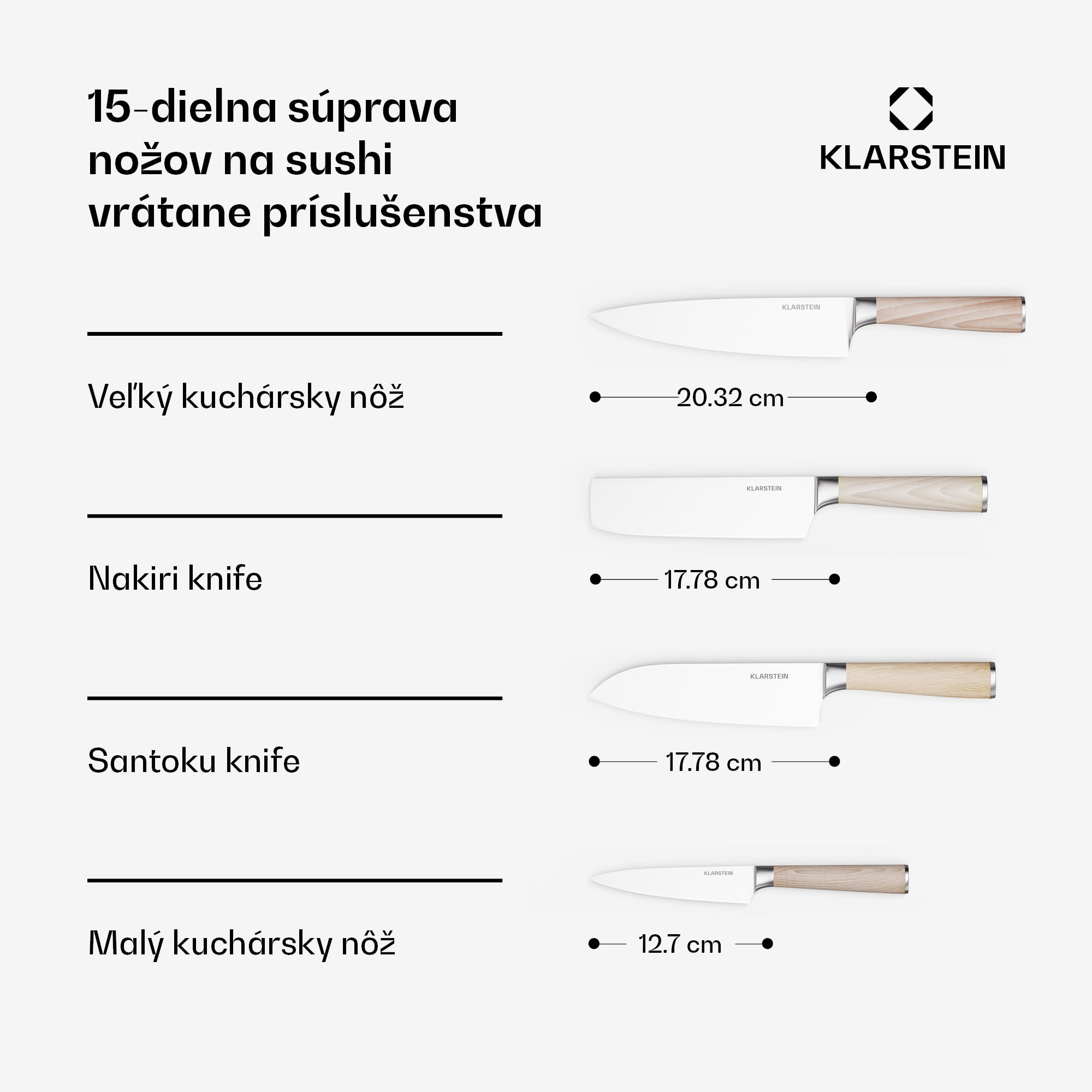 Klarstein Shibui súprava nožov na sushi, 15 dielov, 4 nože s praktickým príslušenstvom – Obrázok 2