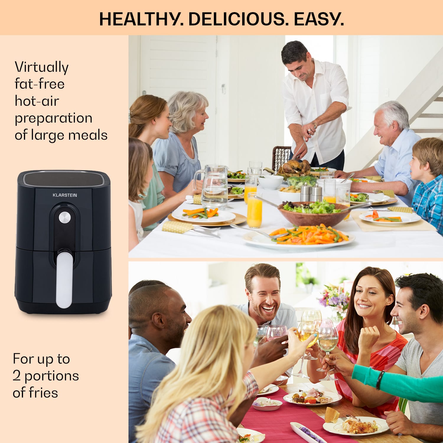 Klarstein Crisp-Pro, teplovzdušná fritéza, 1400 W, 2,8 l, 8 programov, časovač, nehrdzavejúca oceľ – Obrázok 5