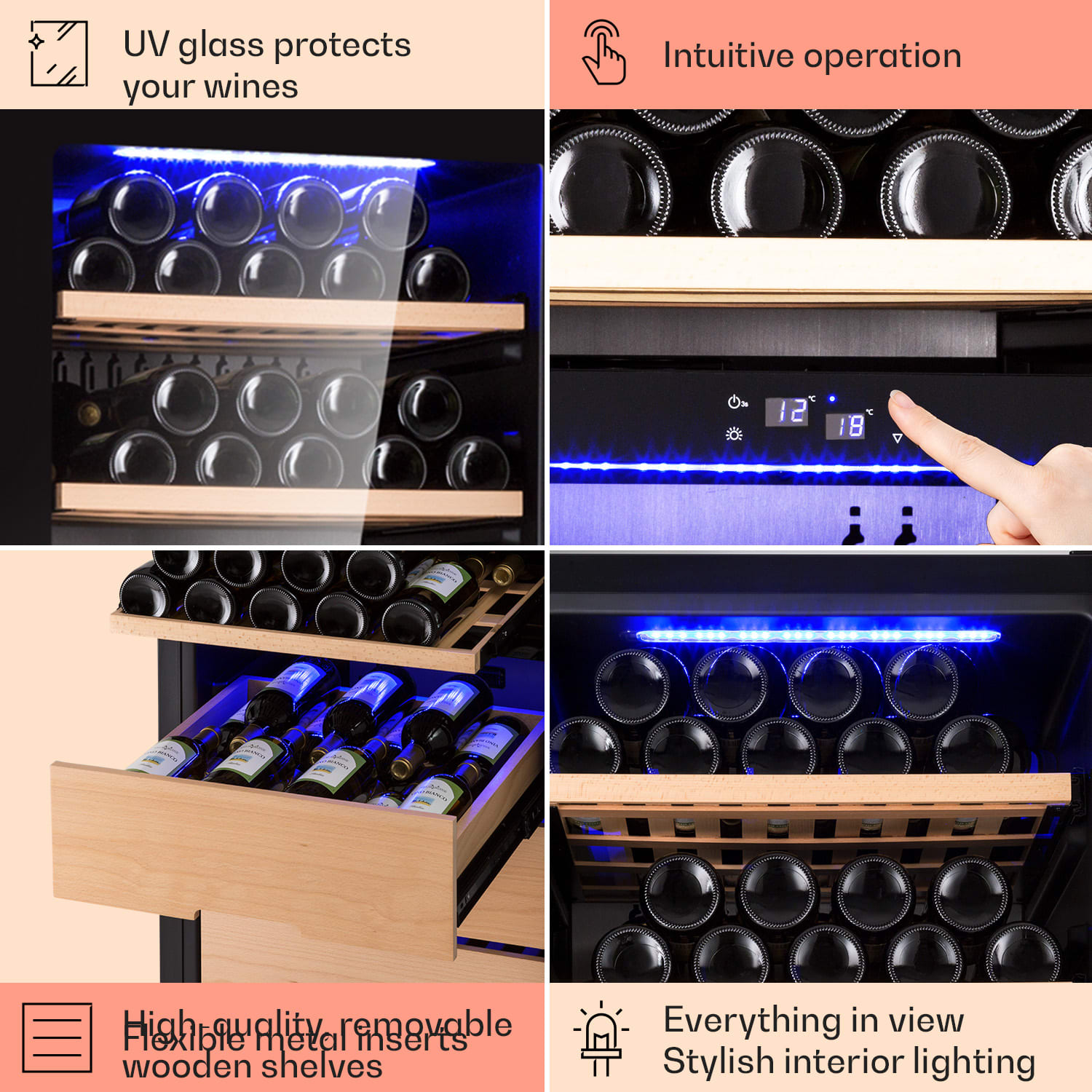 Klarstein Barossa 123 Duo, vinotéka, 226 l, 123 fliaš, 2 zóny, dotykové ovládanie – Obrázok 5