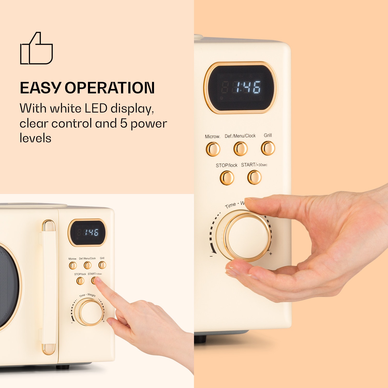 Klarstein Julieta, mikrovlnná rúra s grilom, 20 l, 700/800 W, Ø 25,5 cm, 8 programov – Obrázok 5