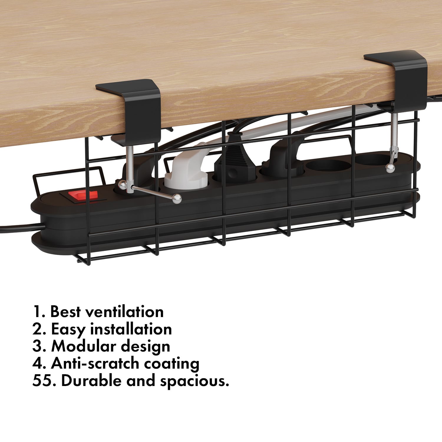 Scanfield Darwin, drôtený kôš, pre zásuvkové lišty, vrátane svoriek, na stolíky – Obrázok 2