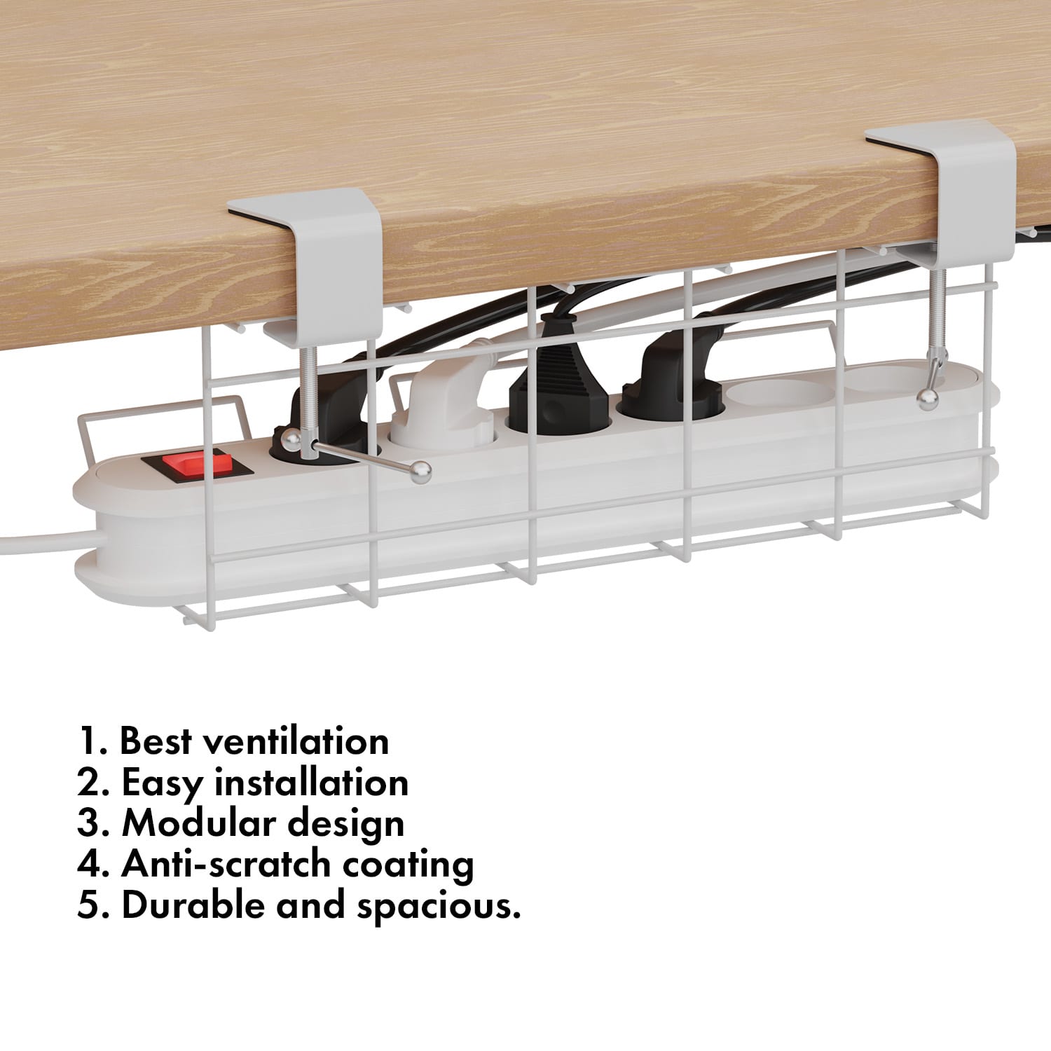 Scanfield Darwin, drôtený kôš, pre zásuvkové lišty, vrátane svoriek, na stolíky – Obrázok 2