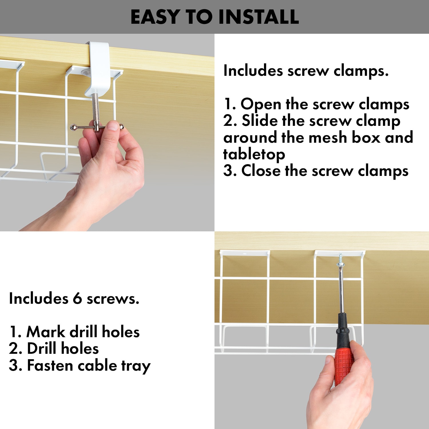 Scanfield Darwin, drôtený kôš, pre zásuvkové lišty, vrátane svoriek, na stolíky – Obrázok 5