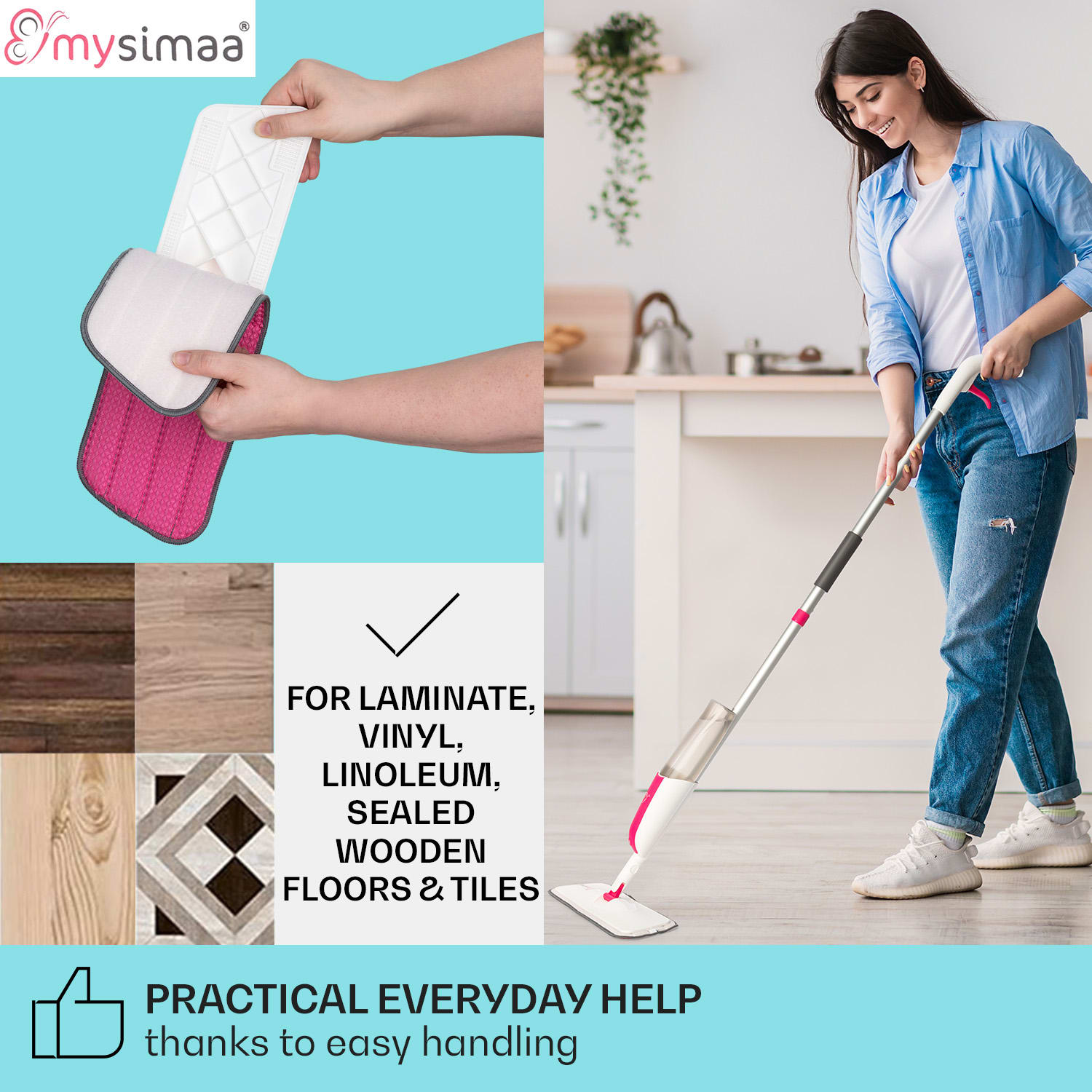 MySimaa by blumfeldt Profesionálny mop s nádržkou na vodu, Glisten Spray Mop – Obrázok 2