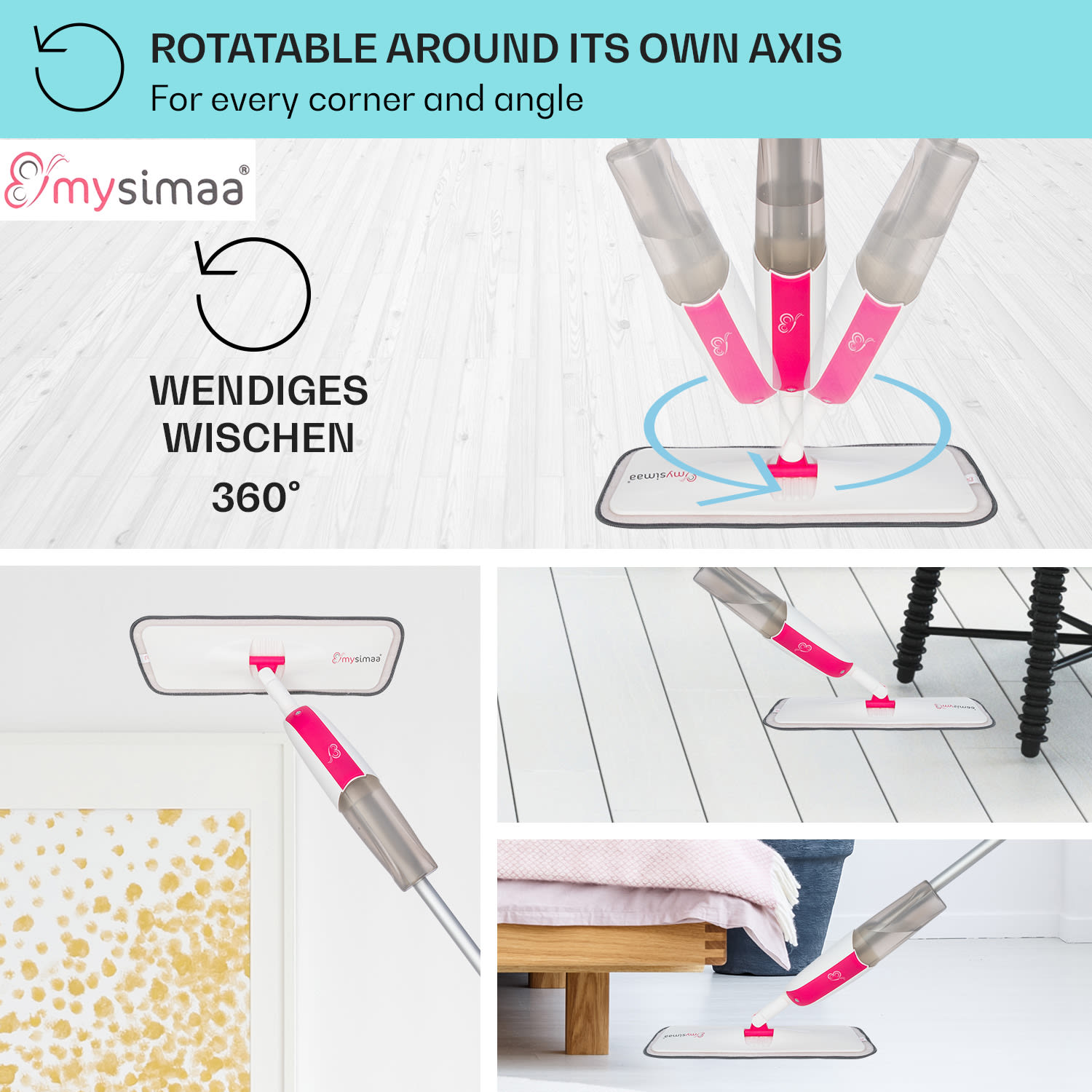 MySimaa by blumfeldt Profesionálny mop s nádržkou na vodu, Glisten Spray Mop – Obrázok 3