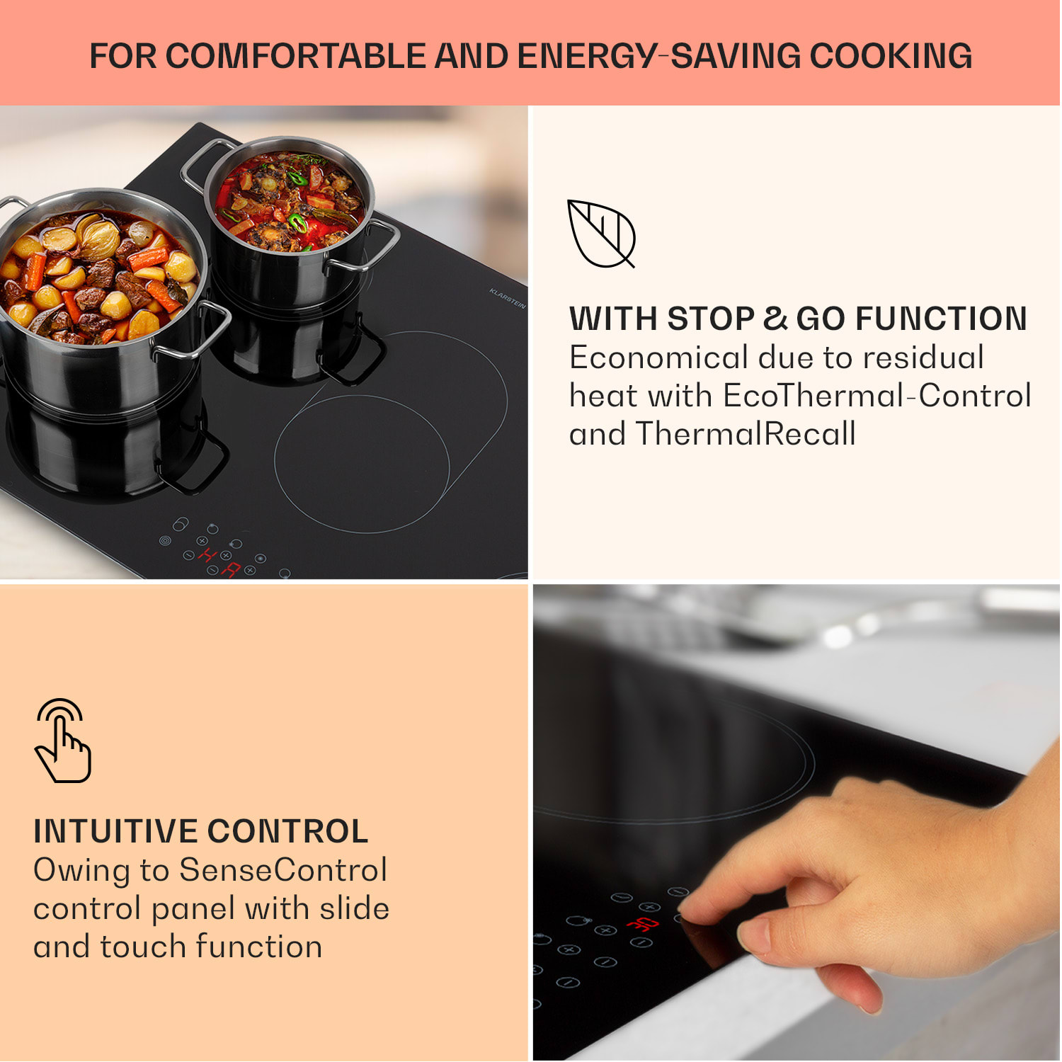 Klarstein Virtuosa 5, vstavaná varná doska, 5 zón, 8500W, sklokeramika – Obrázok 4