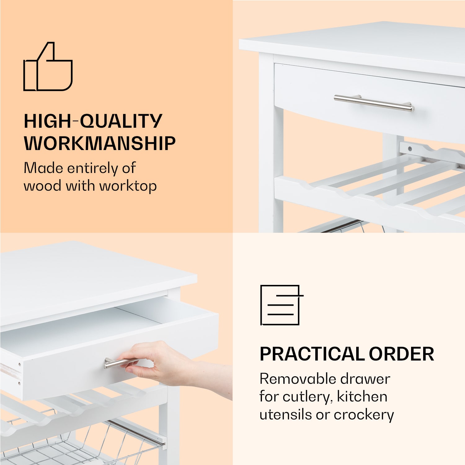 Klarstein Louisiana, servírovací vozík, kuchynský vozík, 5 poschodí, drevený držiak na utierky, mobilný – Obrázok 5