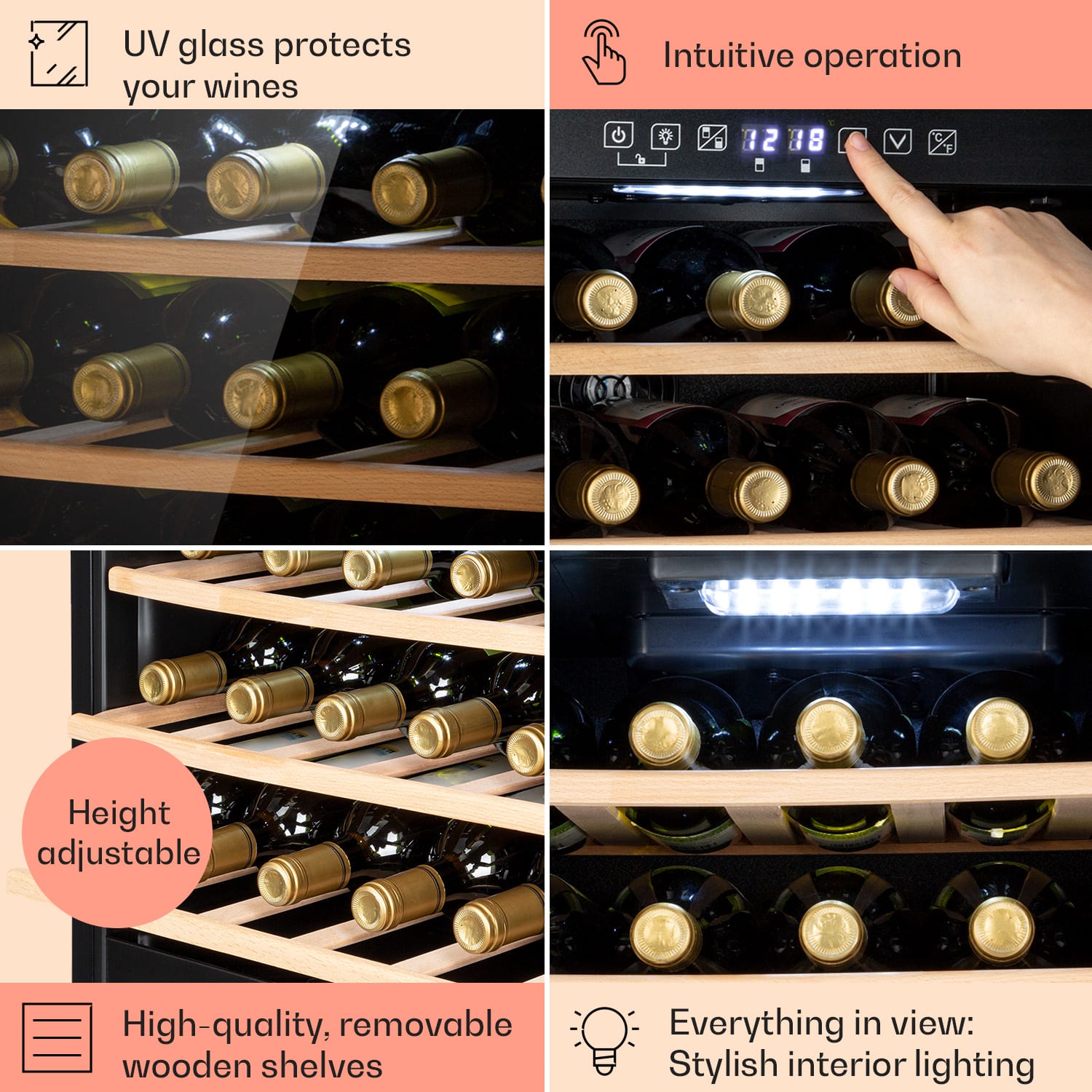 Klarstein Barossa 29 Duo, vinotéka, 80 l, 29 fliaš, 2 zóny, ovládanie tlačidlom – Obrázok 5