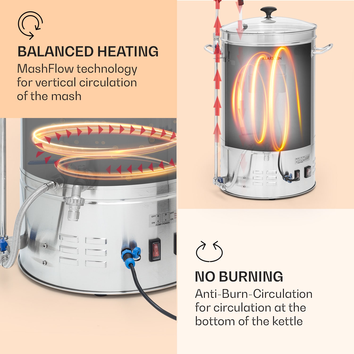 Klarstein Brauheld Smart 45, rmutovací kotol, 45 l, 2500 W, 100 °C, obehové čerpadlo, nehrdzavejúca oceľ – Obrázok 5