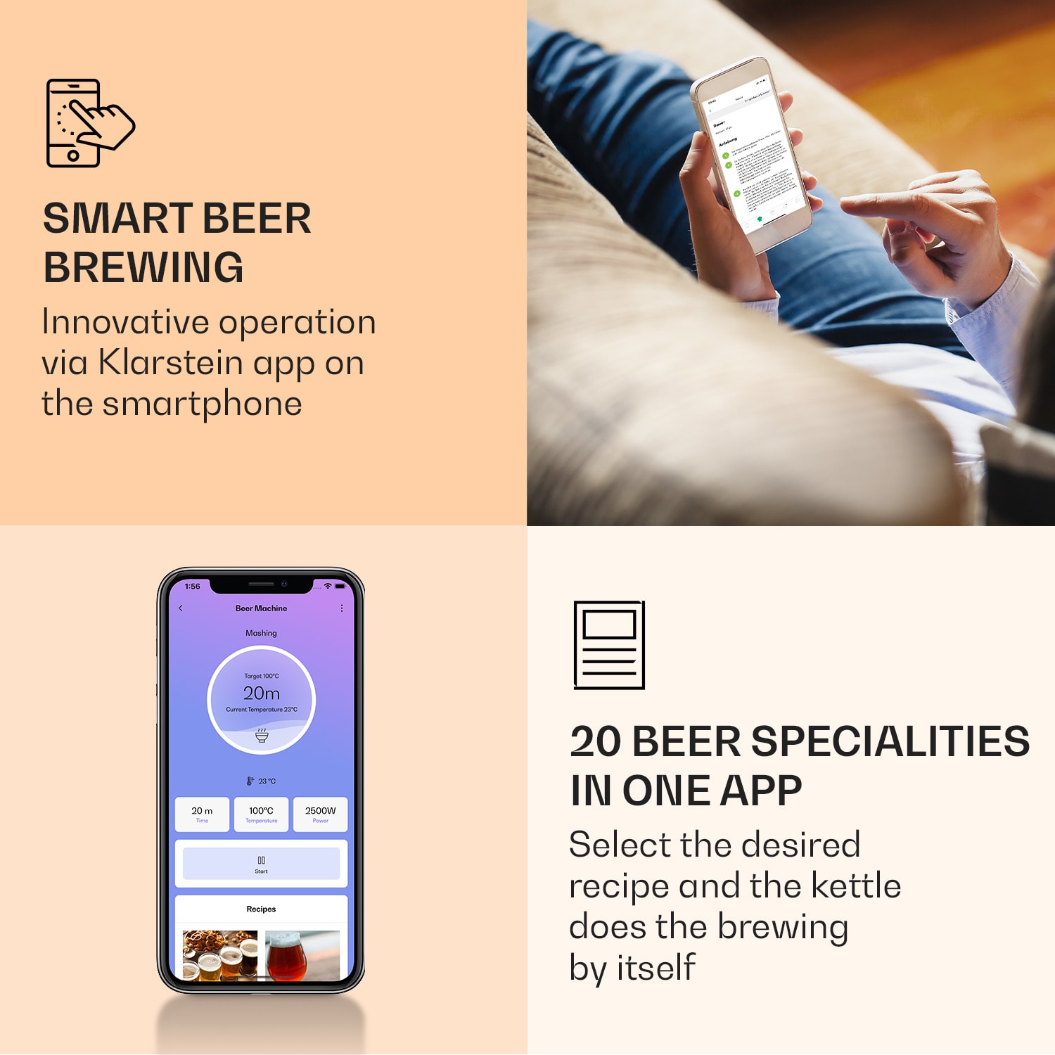 Klarstein Brauheld Smart 65, rmutovací kotol, 65 l, 2500 W, 100 °C, obehové čerpadlo, nehrdzavejúca oceľ – Obrázok 2