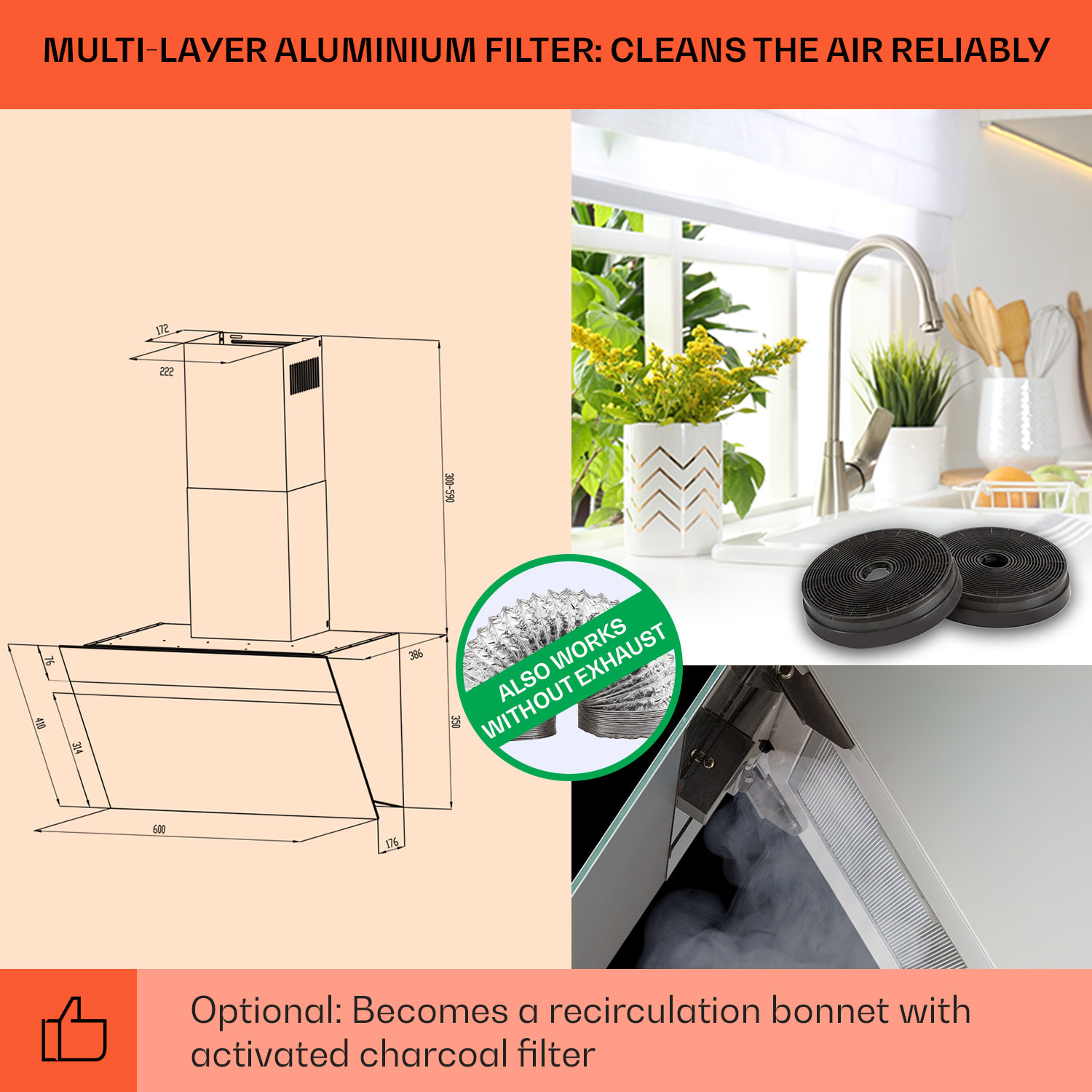 Klarstein Ava 60 Smart, digestor, 60cm, nástenný, WiFi, A++, 515 m³/h, dotykový displej – Obrázok 5