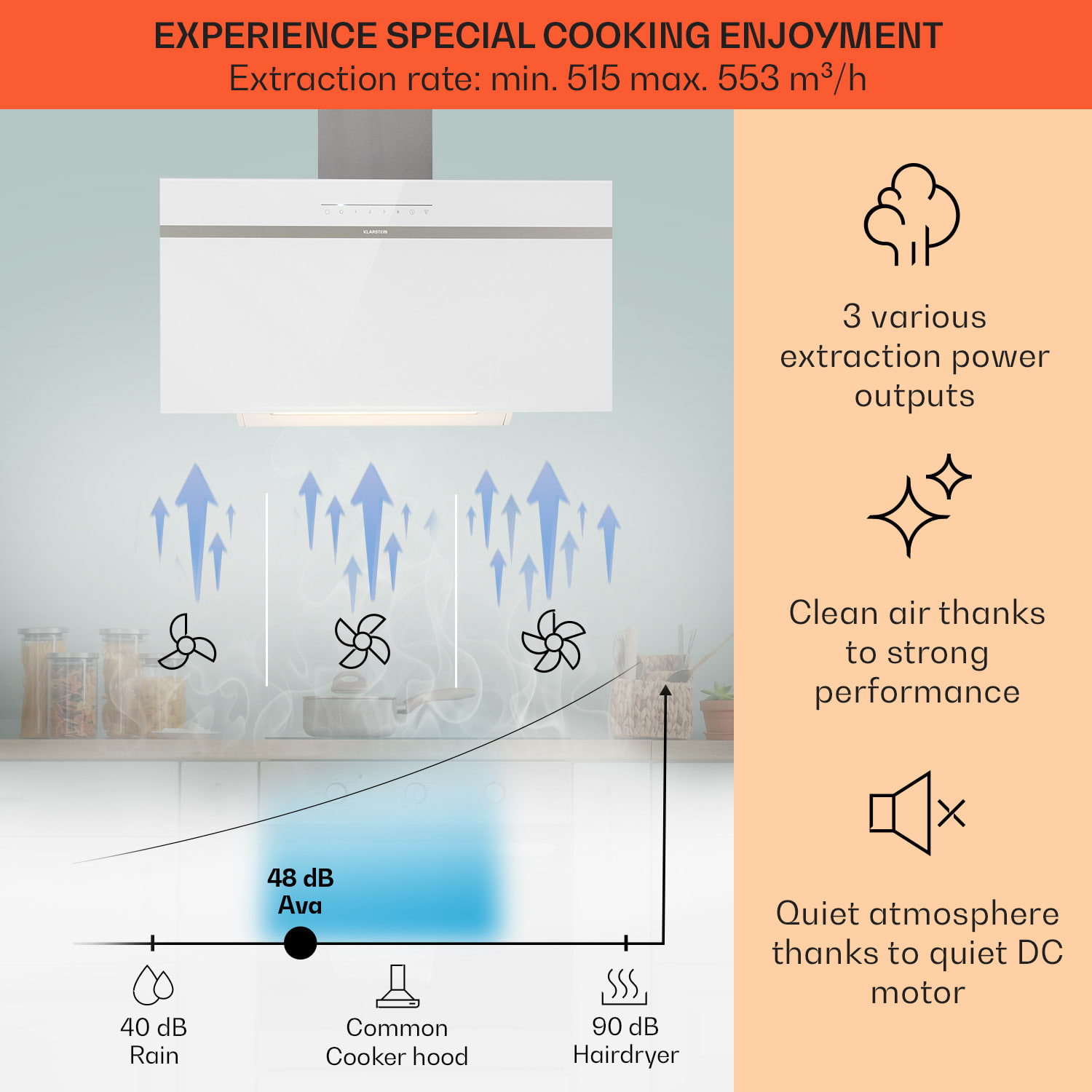 Klarstein Ava 90 Smart, digestor, 90 cm, nástenný, WiFi, A++, 515 m³/h, dotykový displej – Obrázok 3