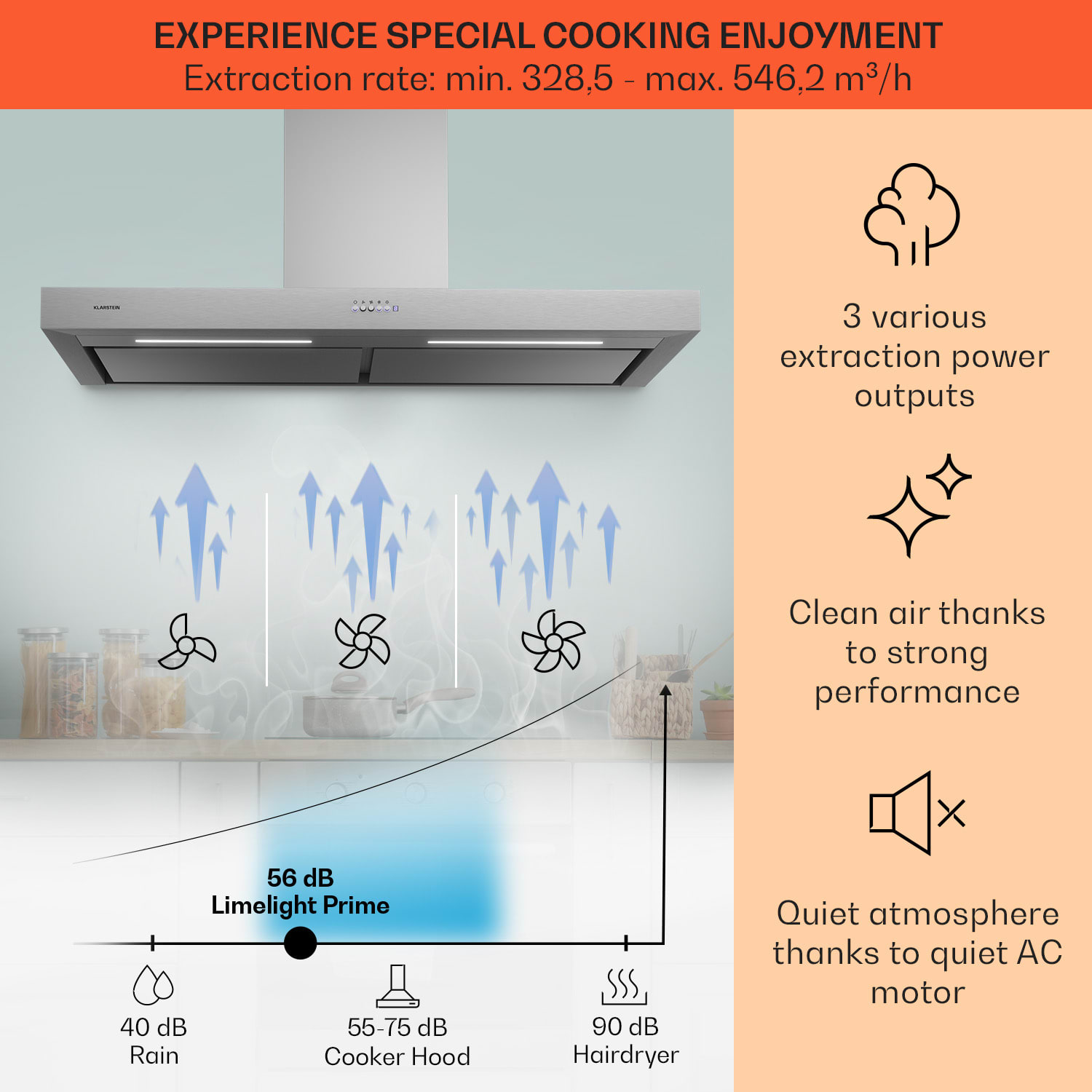 Klarstein Limelight, digestor, 120 cm, nástenný, 546,2 m³/h, nehrdzavejúca oceľ – Obrázok 3