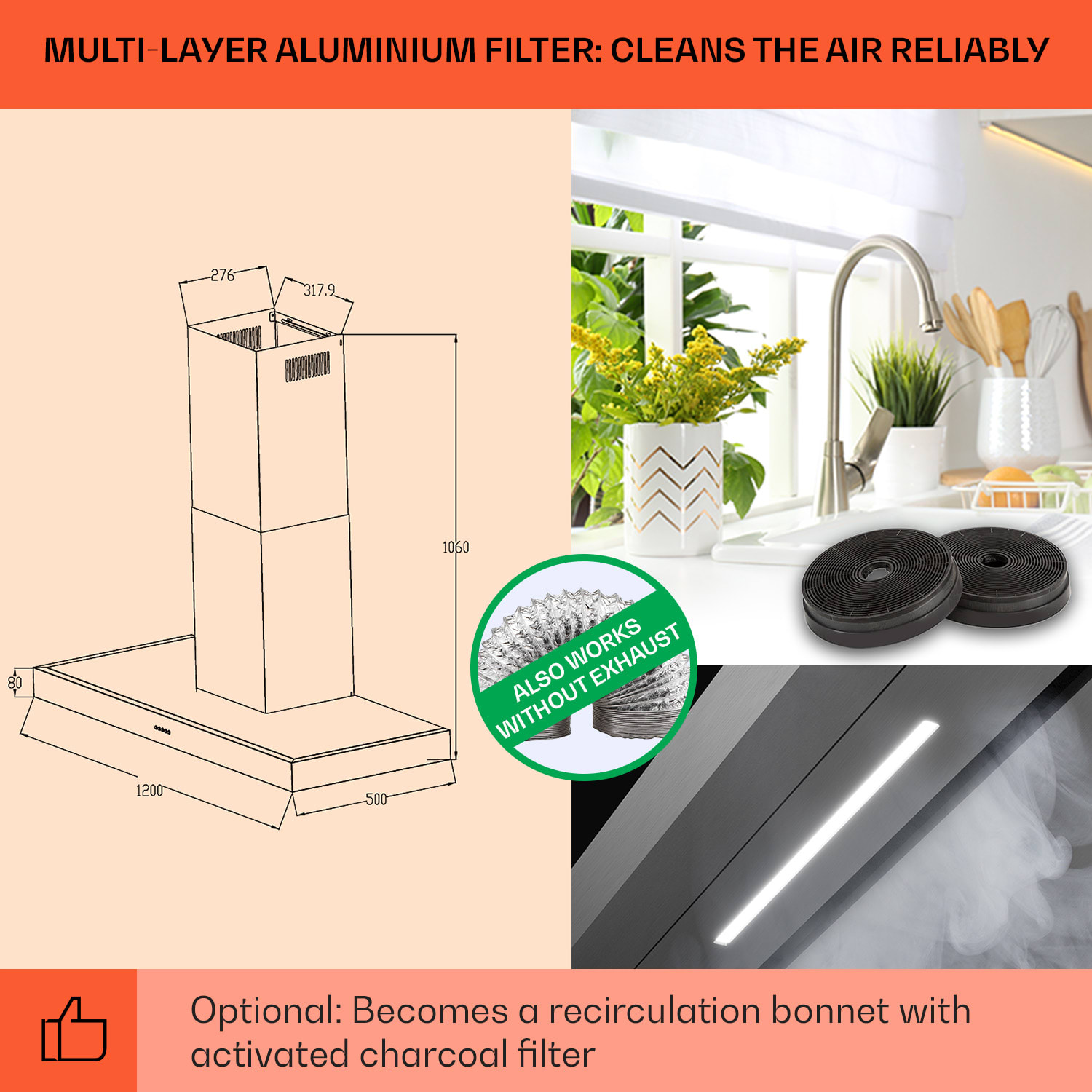 Klarstein Limelight, digestor, 120 cm, nástenný, 546,2 m³/h, nehrdzavejúca oceľ – Obrázok 5