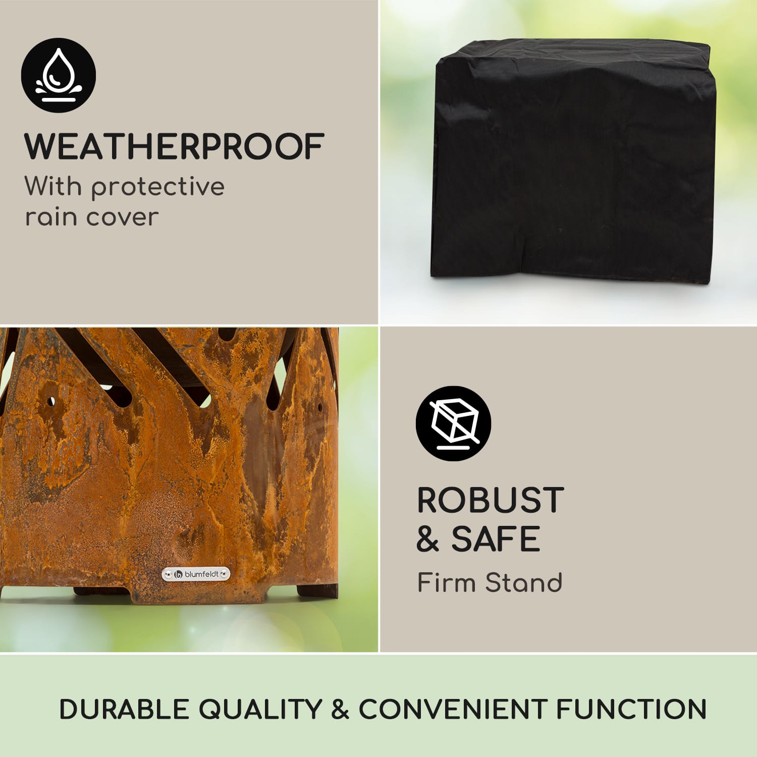 Blumfeldt Crown, ohnisko 3 v 1, Ø 46 cm, odolné voči vode a mrazu, grilovacia doska, grilovací rošt, bambusová doska – Obrázok 4