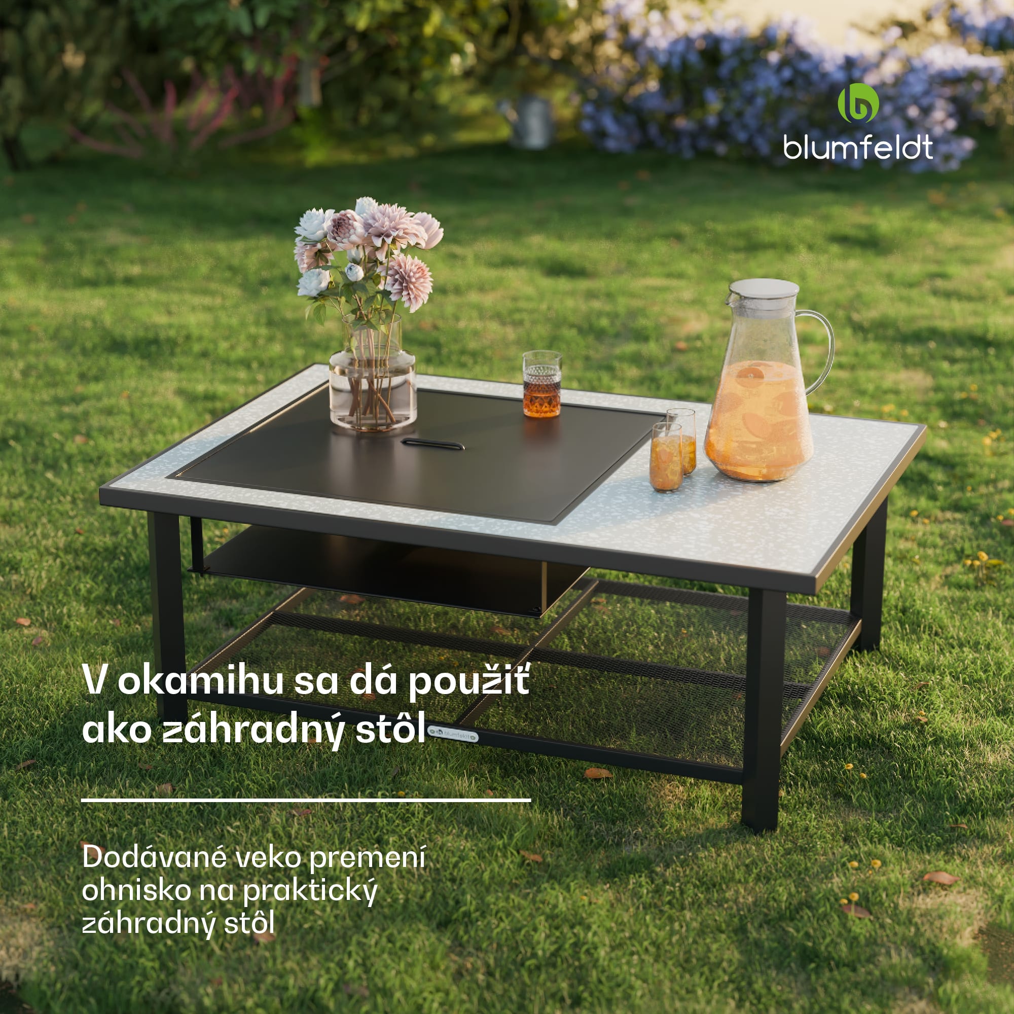 Blumfeldt Merano Avanzato L, ohnisko 3 v 1 s funkciou grilu, dá sa použiť ako stôl, 122 x 87 cm – Obrázok 4