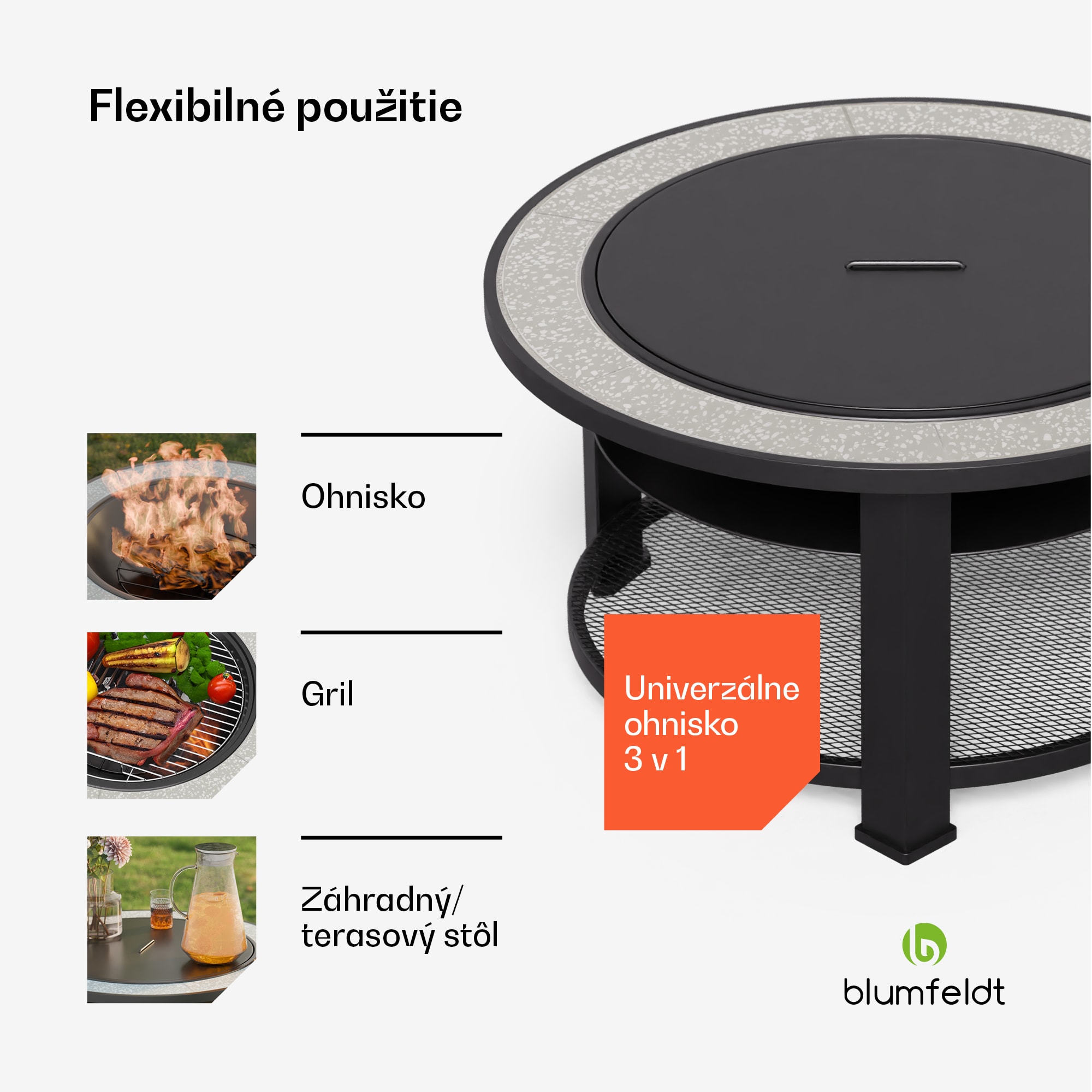Blumfeldt Merano Circolo 3 v 1, ohnisko s funkciou grilu, dá sa použiť ako stôl, priemer 87 cm – Obrázok 3
