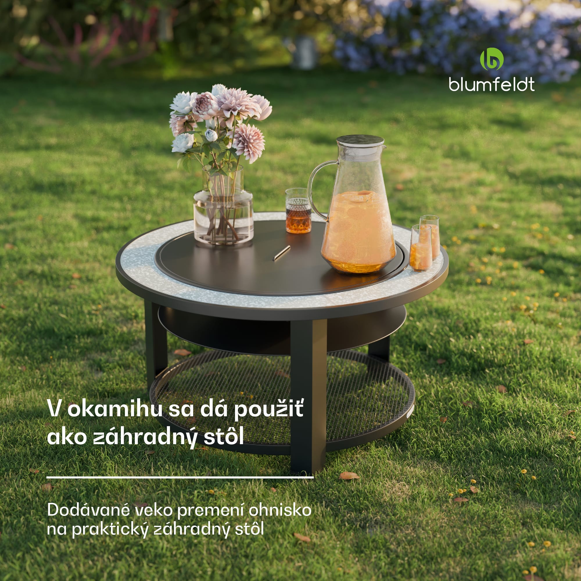 Blumfeldt Merano Circolo 3 v 1, ohnisko s funkciou grilu, dá sa použiť ako stôl, priemer 87 cm – Obrázok 4