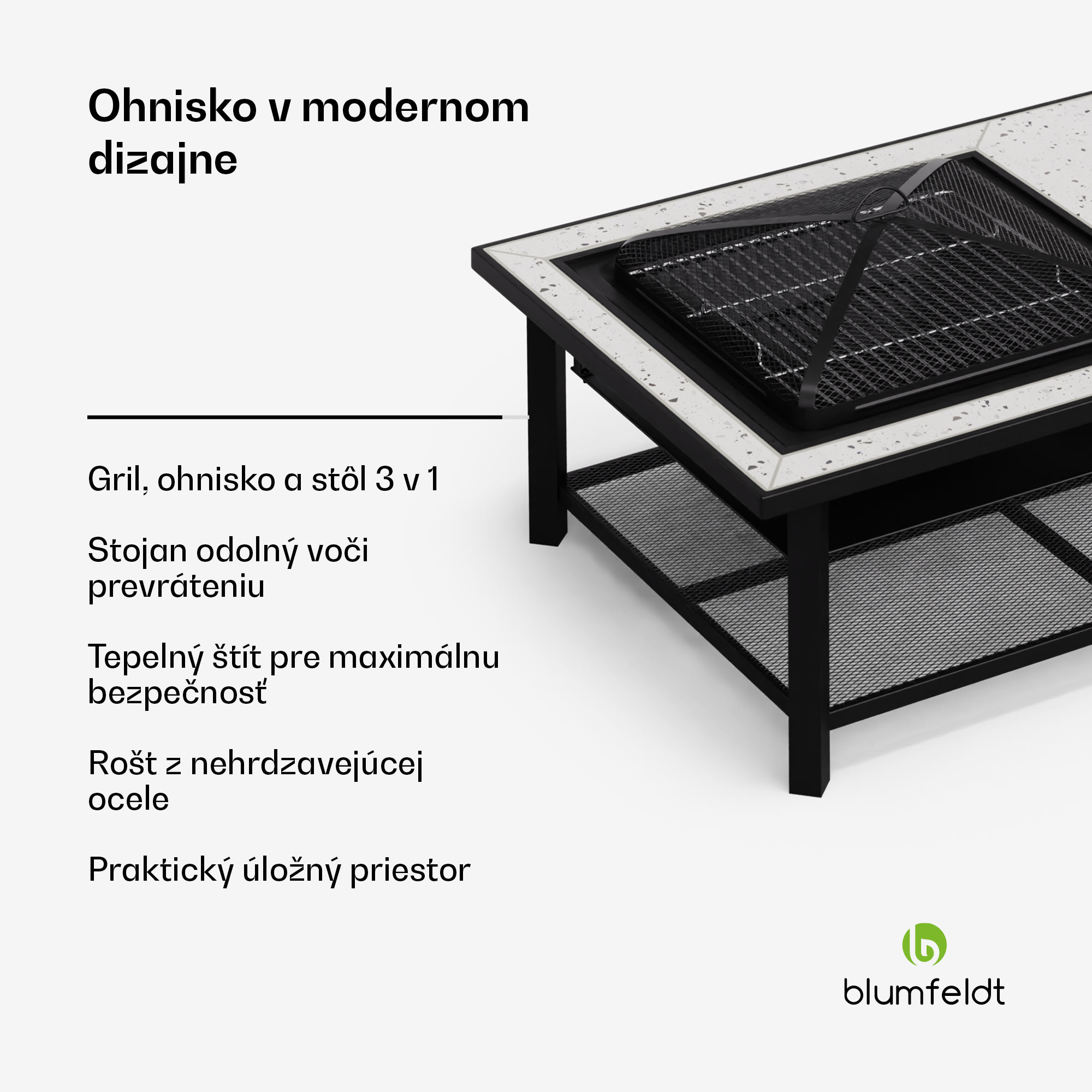 Blumfeldt Merano Avanzato L, ohnisko 3 v 1 s funkciou grilu, dá sa použiť ako stôl, 122 x 87 cm – Obrázok 2